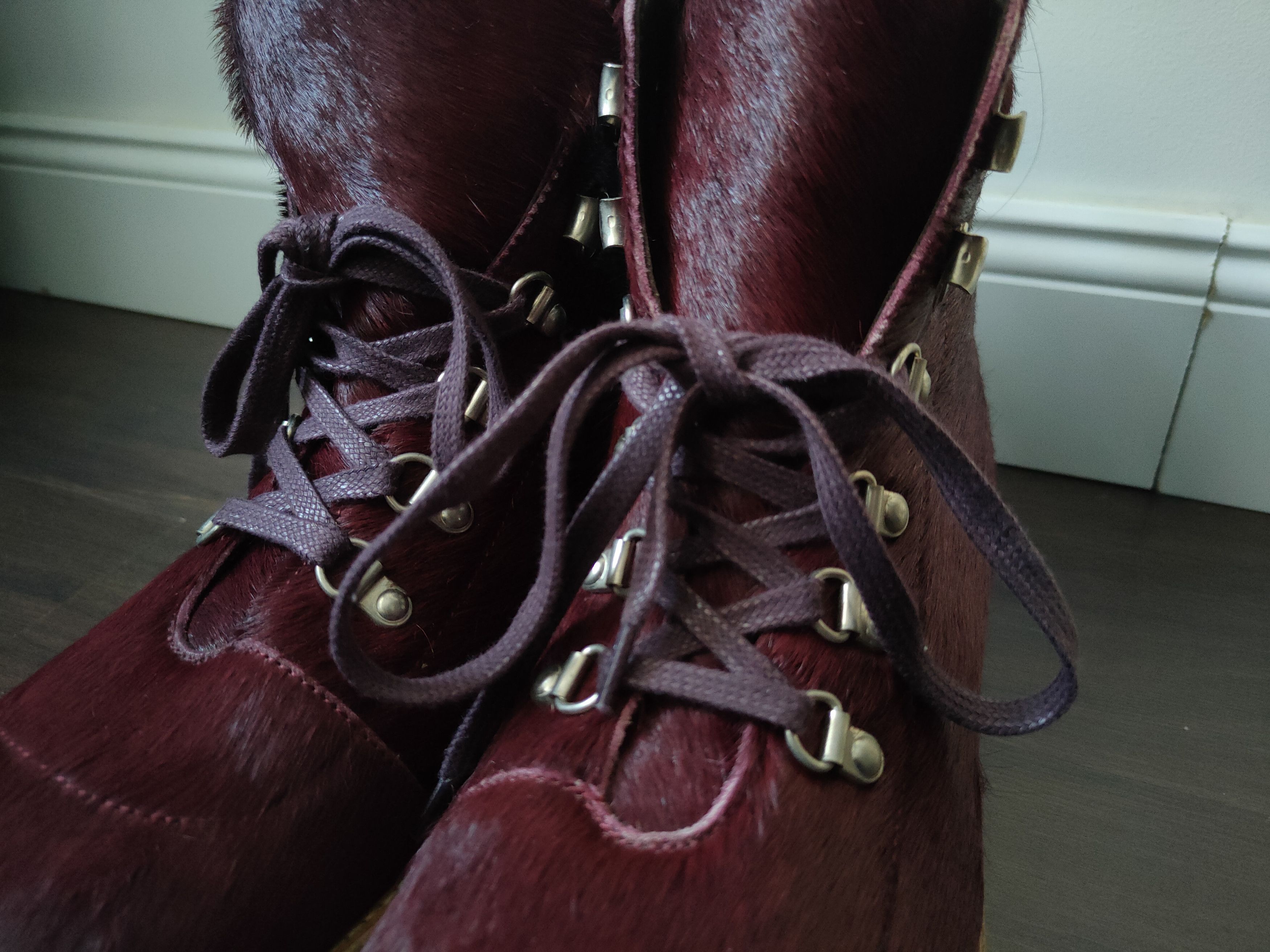 Designer Ricardo Andrez High Fashion Leather Burgundy Fur Boots 44 Size US 11 / EU 44 - 11 Thumbnail