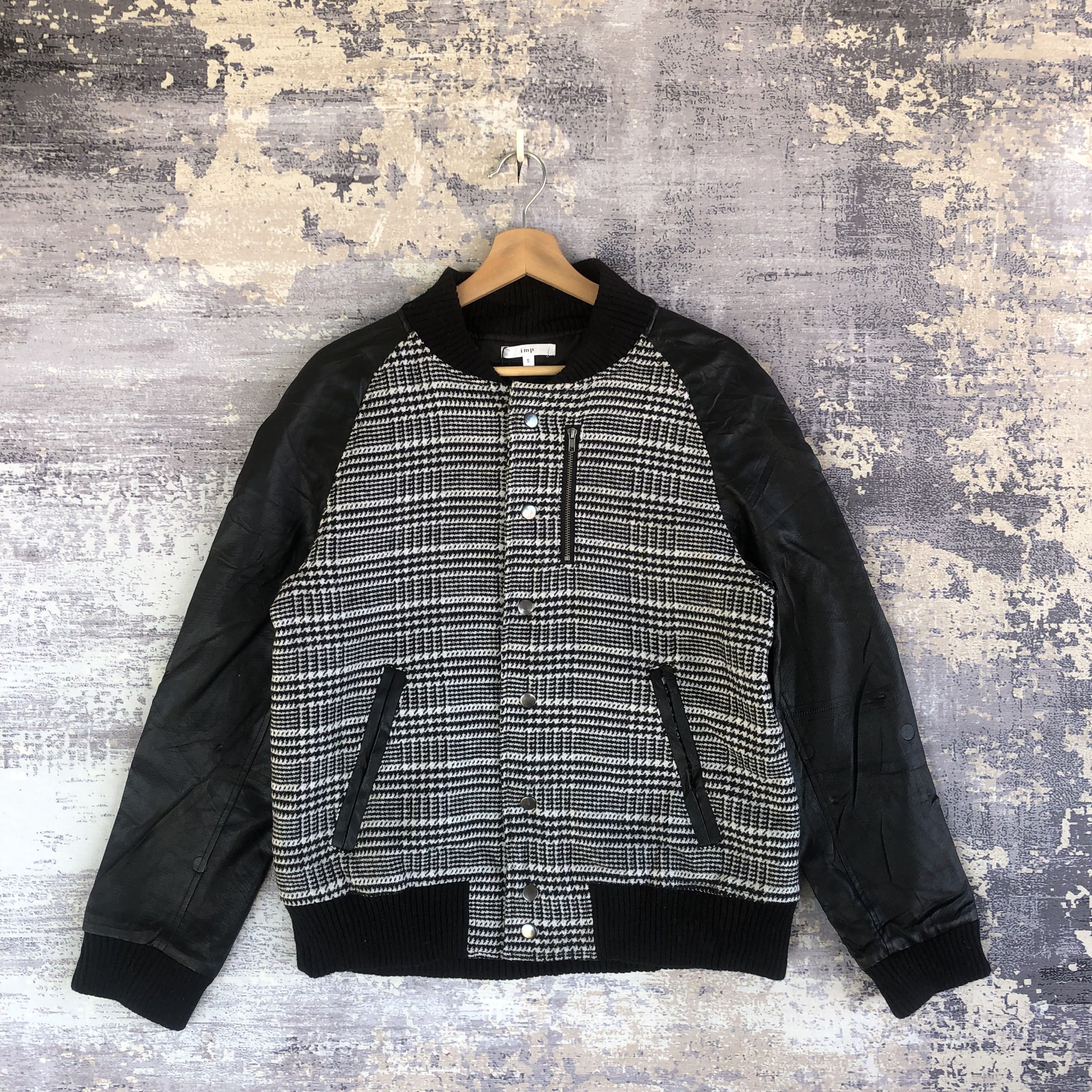 Japanese Brand × Vintage IMP Varsity Jacket Japanese Plaid Wool Leather Jacket Size US M / EU 48-50 / 2 - 1 Thumbnail
