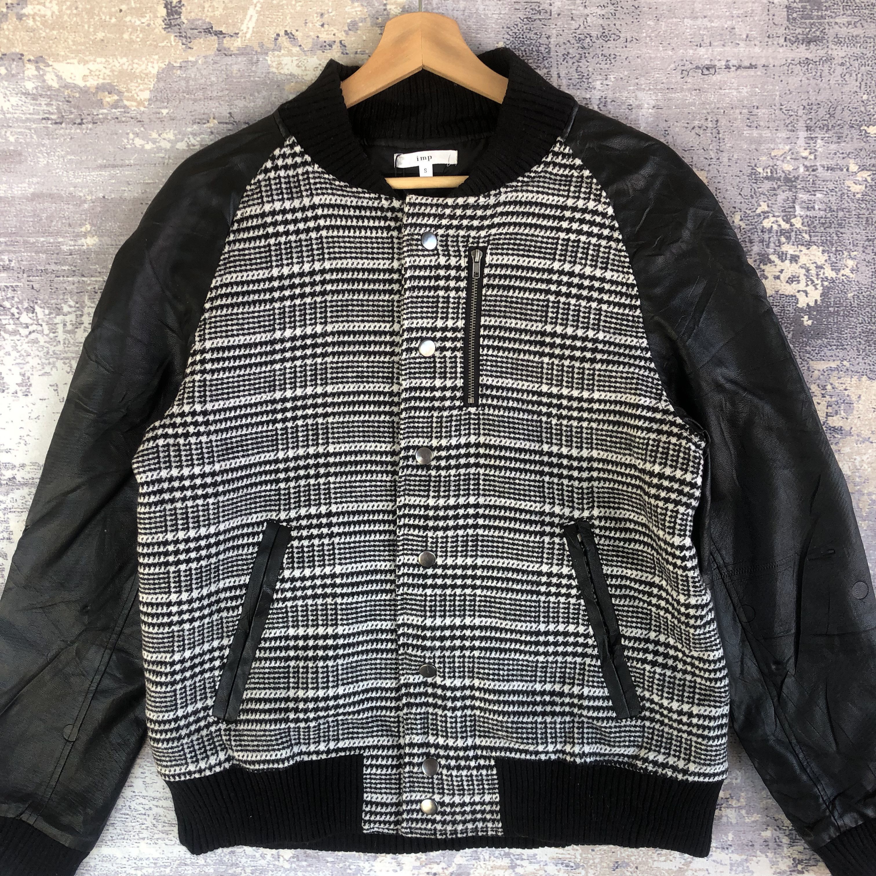 Japanese Brand × Vintage IMP Varsity Jacket Japanese Plaid Wool Leather Jacket Size US M / EU 48-50 / 2 - 4 Thumbnail