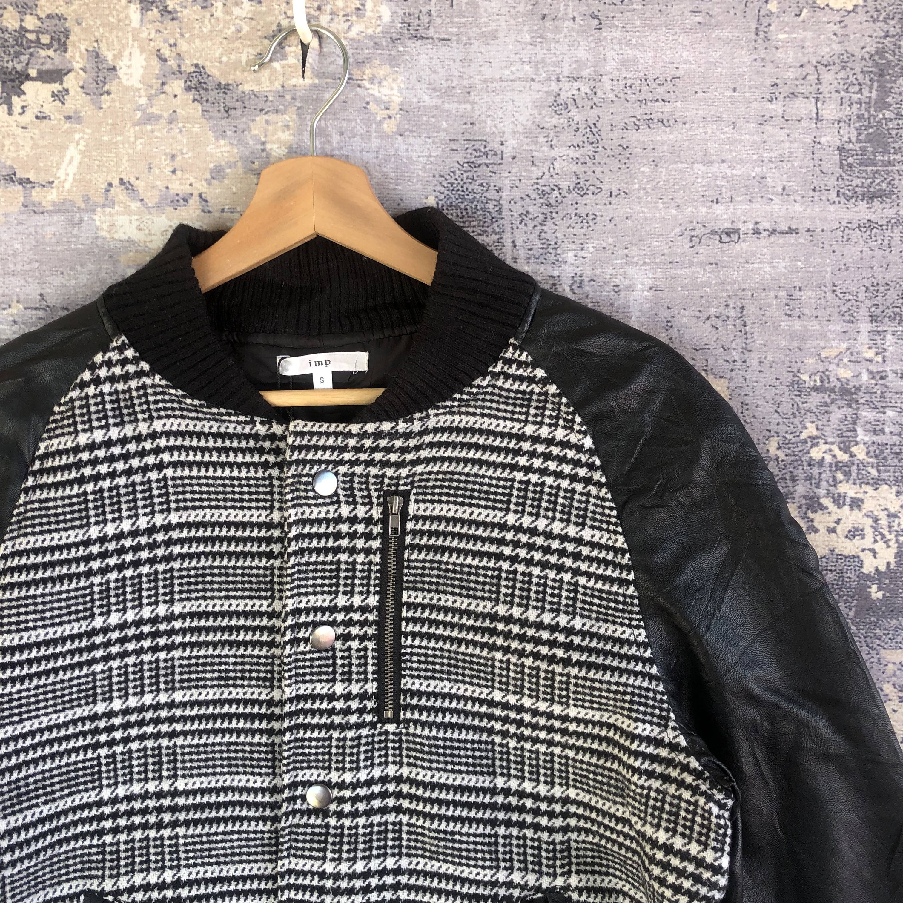 Japanese Brand × Vintage IMP Varsity Jacket Japanese Plaid Wool Leather Jacket Size US M / EU 48-50 / 2 - 5 Thumbnail