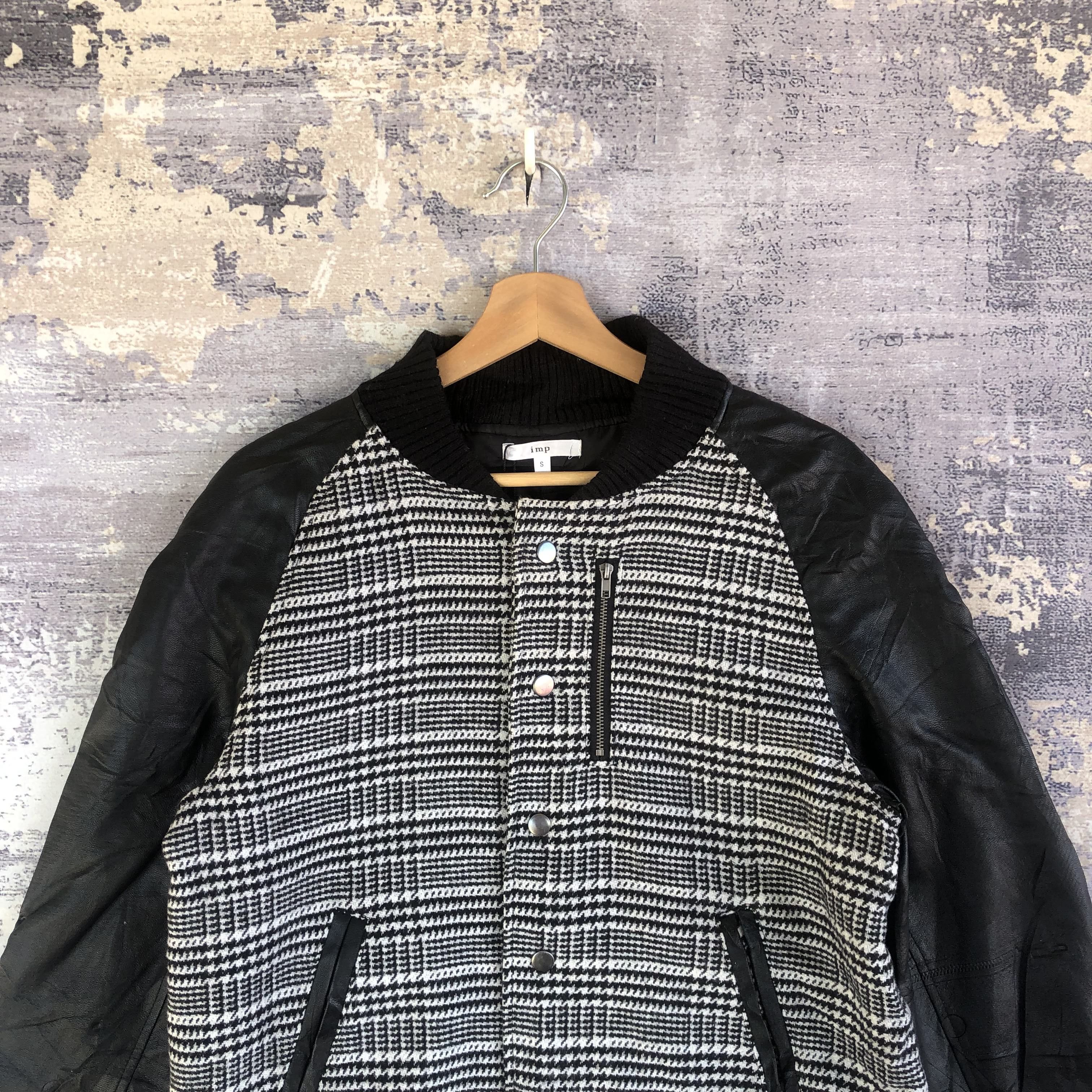 Japanese Brand × Vintage IMP Varsity Jacket Japanese Plaid Wool Leather Jacket Size US M / EU 48-50 / 2 - 3 Thumbnail