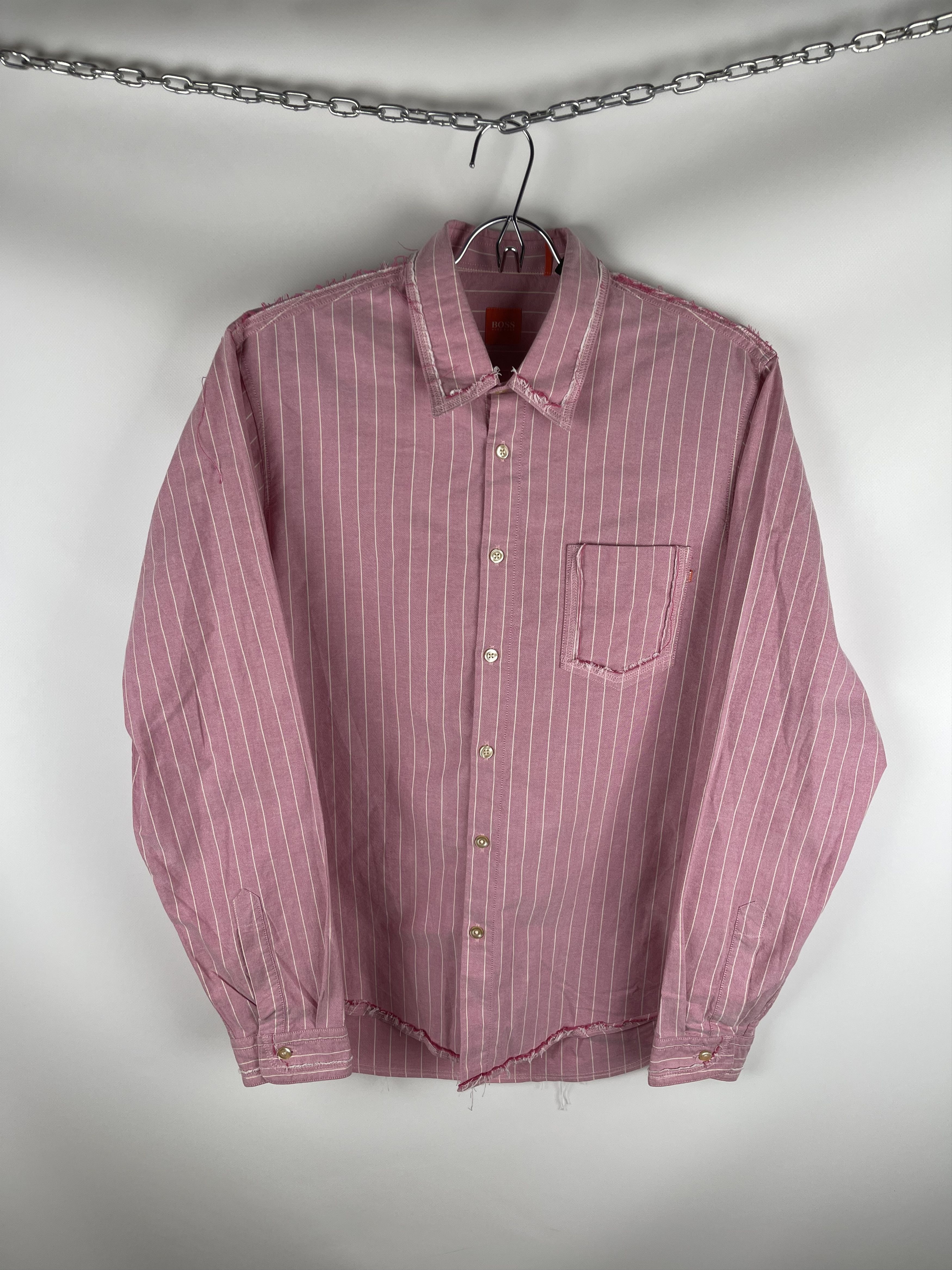 Hugo Hugo Boss distressed pink striped travis Scott style shirt Size US M / EU 48-50 / 2 - 1 Thumbnail