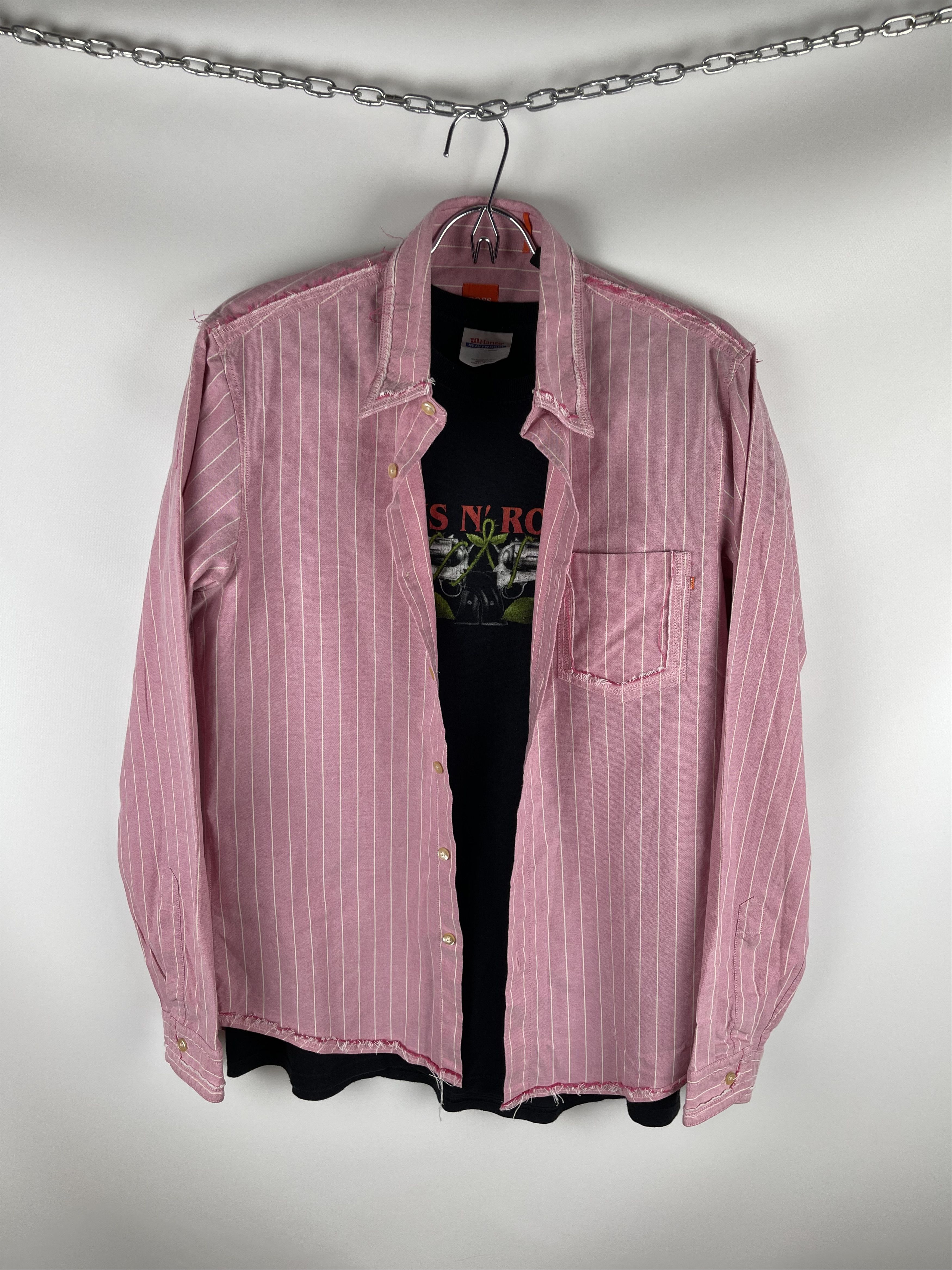 Hugo Hugo Boss distressed pink striped travis Scott style shirt Size US M / EU 48-50 / 2 - 10 Thumbnail