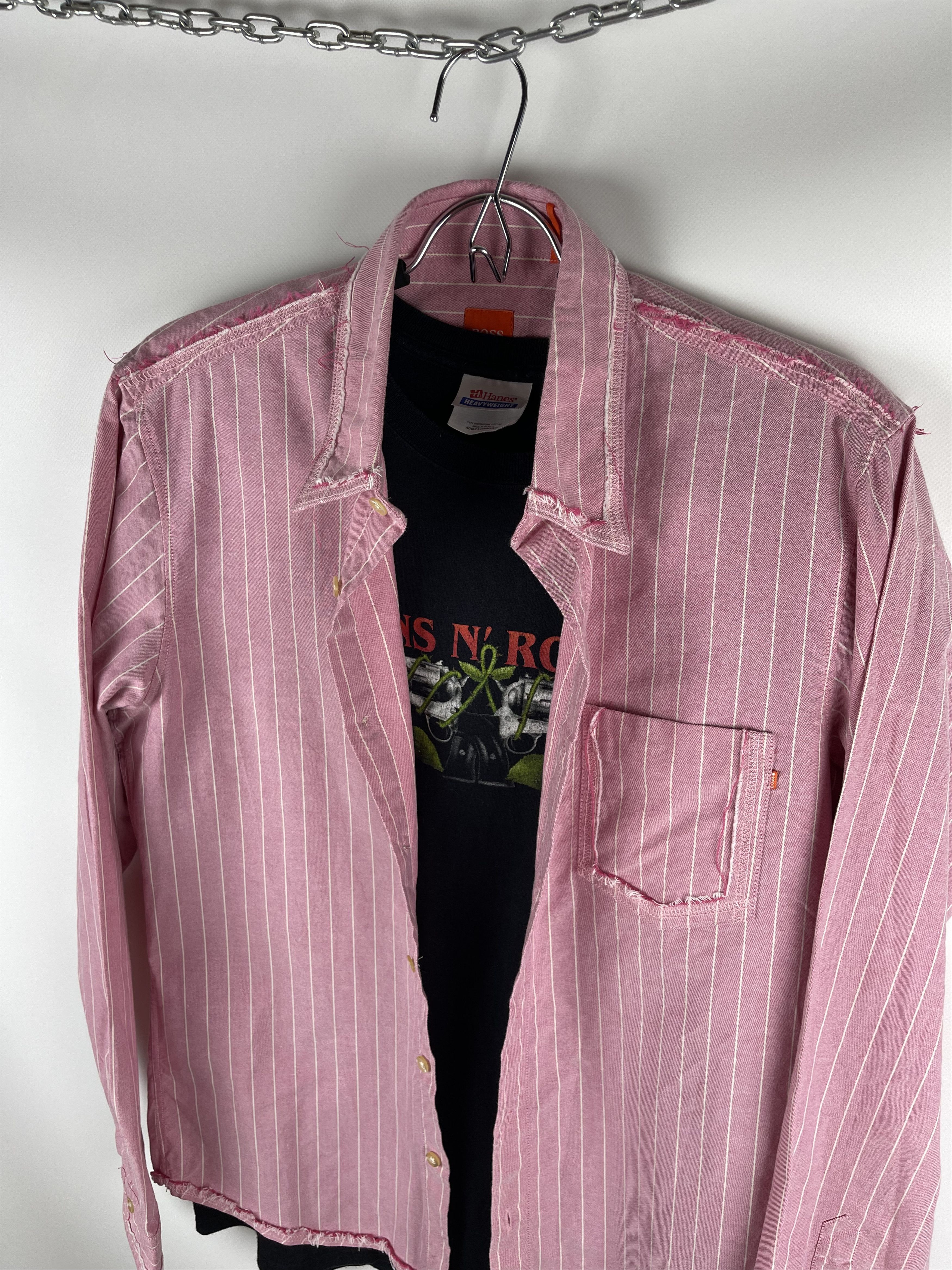 Hugo Hugo Boss distressed pink striped travis Scott style shirt Size US M / EU 48-50 / 2 - 11 Thumbnail