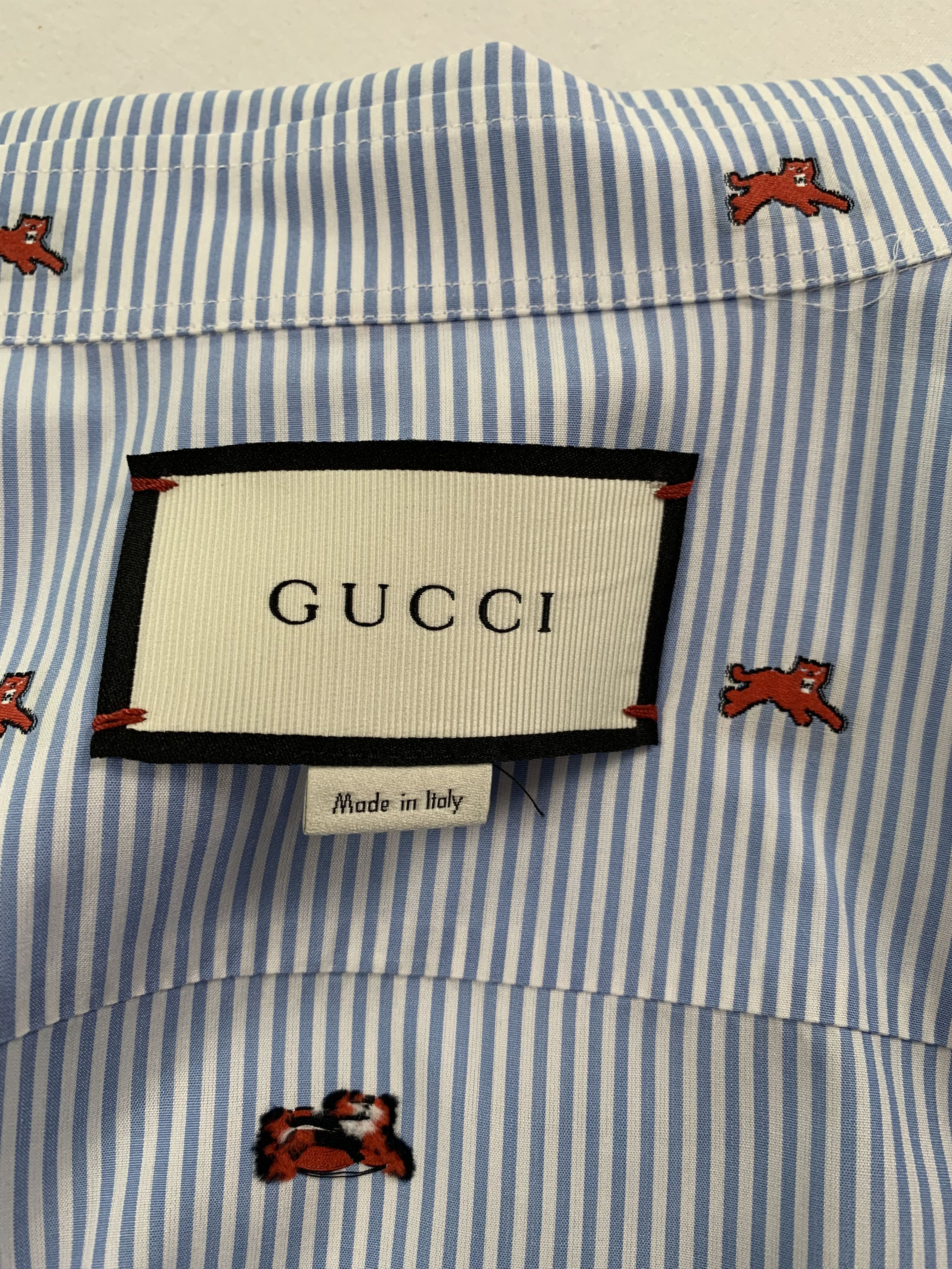Gucci Gucci Blue and White Stripe Big Cat Men's Shirt Size US XS / EU 42 / 0 - 3 Thumbnail