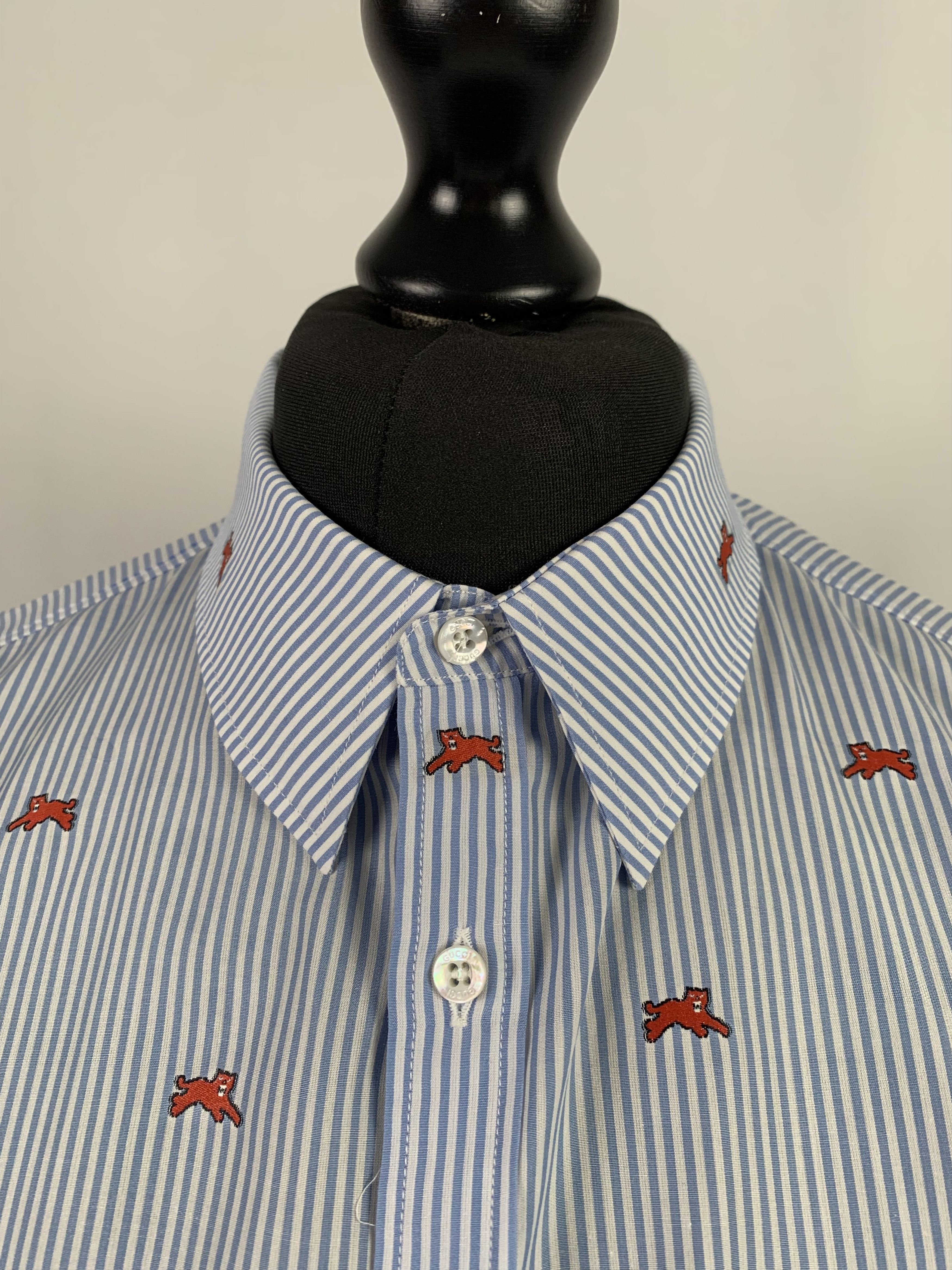 Gucci Gucci Blue and White Stripe Big Cat Men's Shirt Size US XS / EU 42 / 0 - 2 Thumbnail