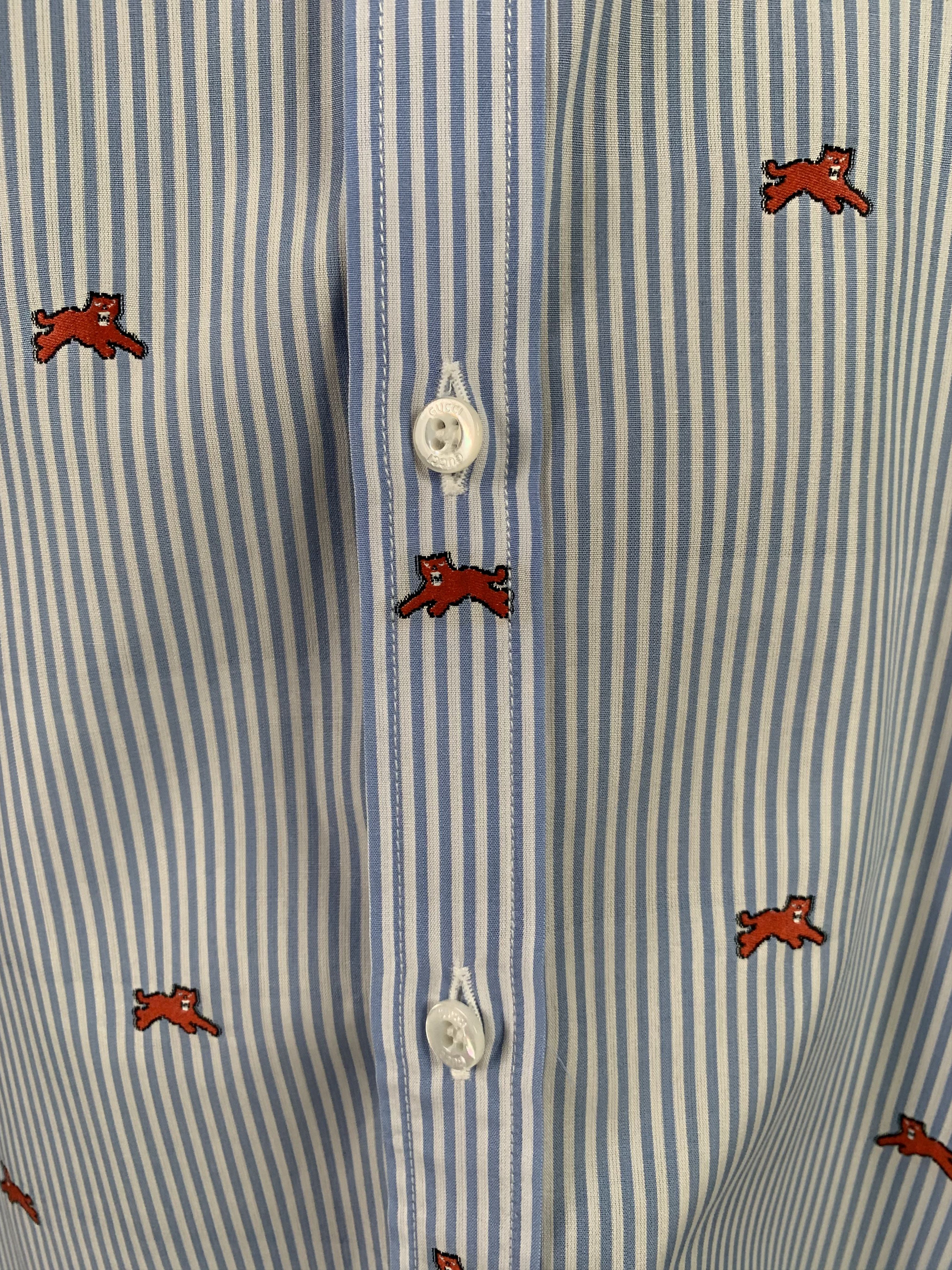 Gucci Gucci Blue and White Stripe Big Cat Men's Shirt Size US XS / EU 42 / 0 - 5 Thumbnail