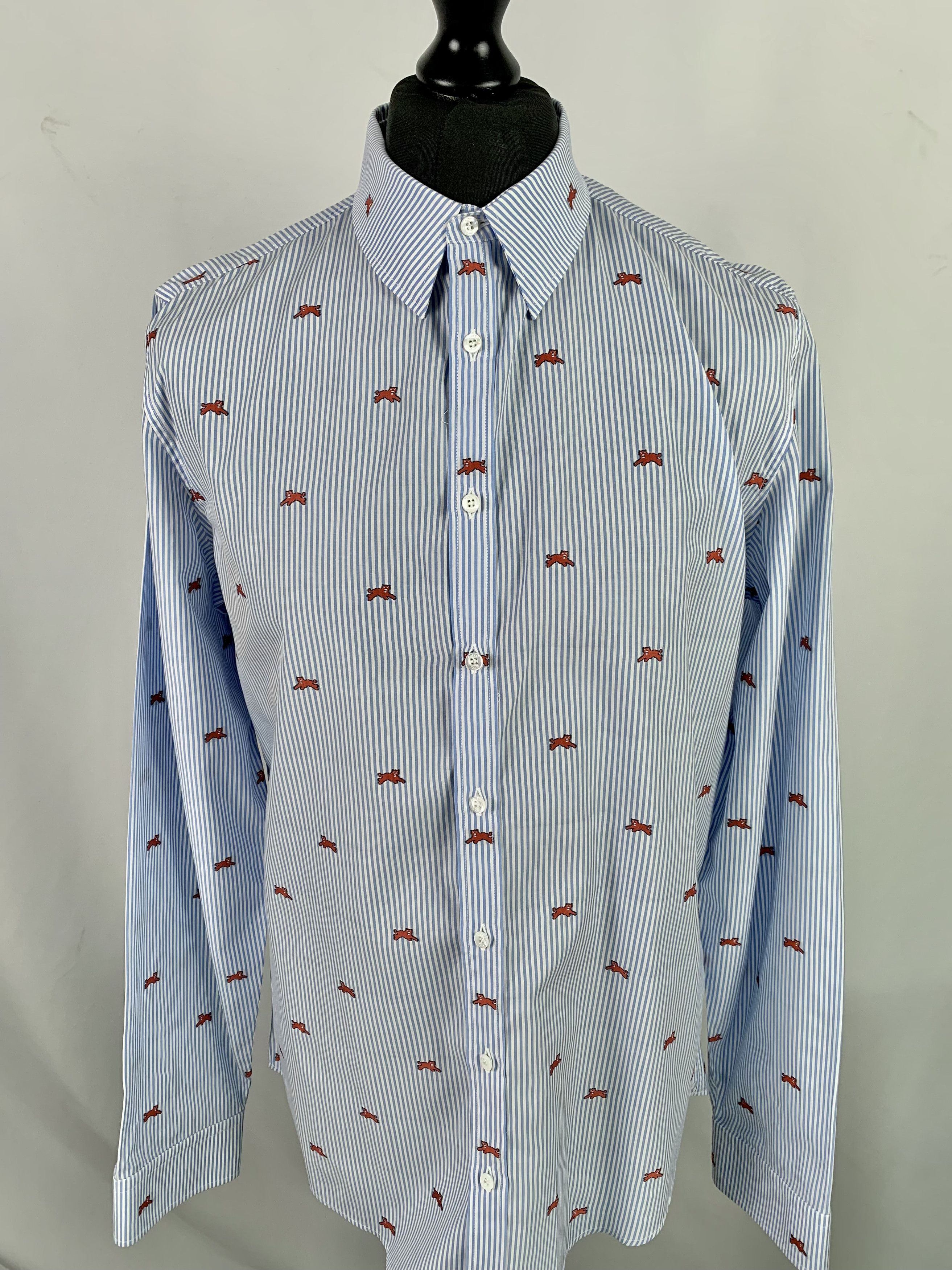 Gucci Blue and White Stripe Big Cat Men's Shirt