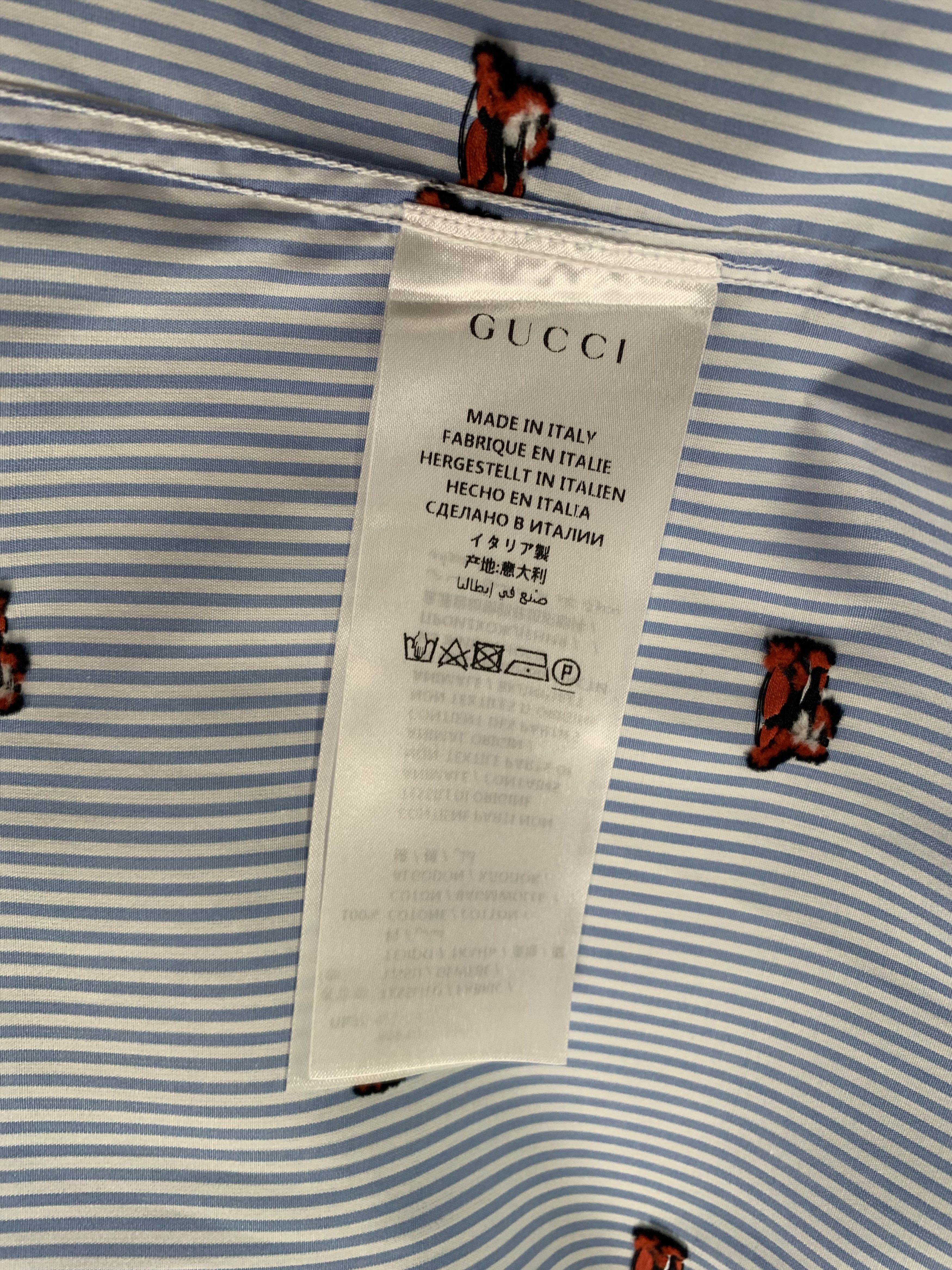 Gucci Gucci Blue and White Stripe Big Cat Men's Shirt Size US XS / EU 42 / 0 - 8 Thumbnail