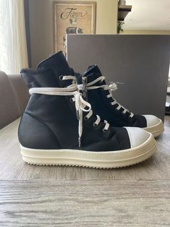 Rick Owens DRKSHDW Black/Milk Low-Top Ramones - 13oz Black Foil Denim