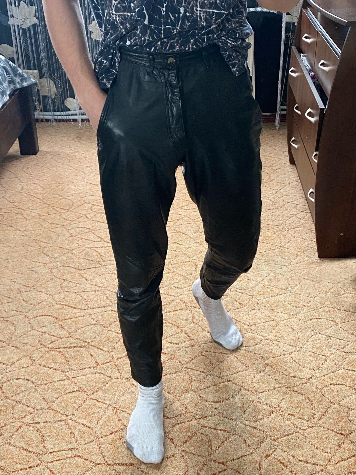 Genuine Leather Leather casual vintage straight biker pants Size US 27 - 4 Thumbnail