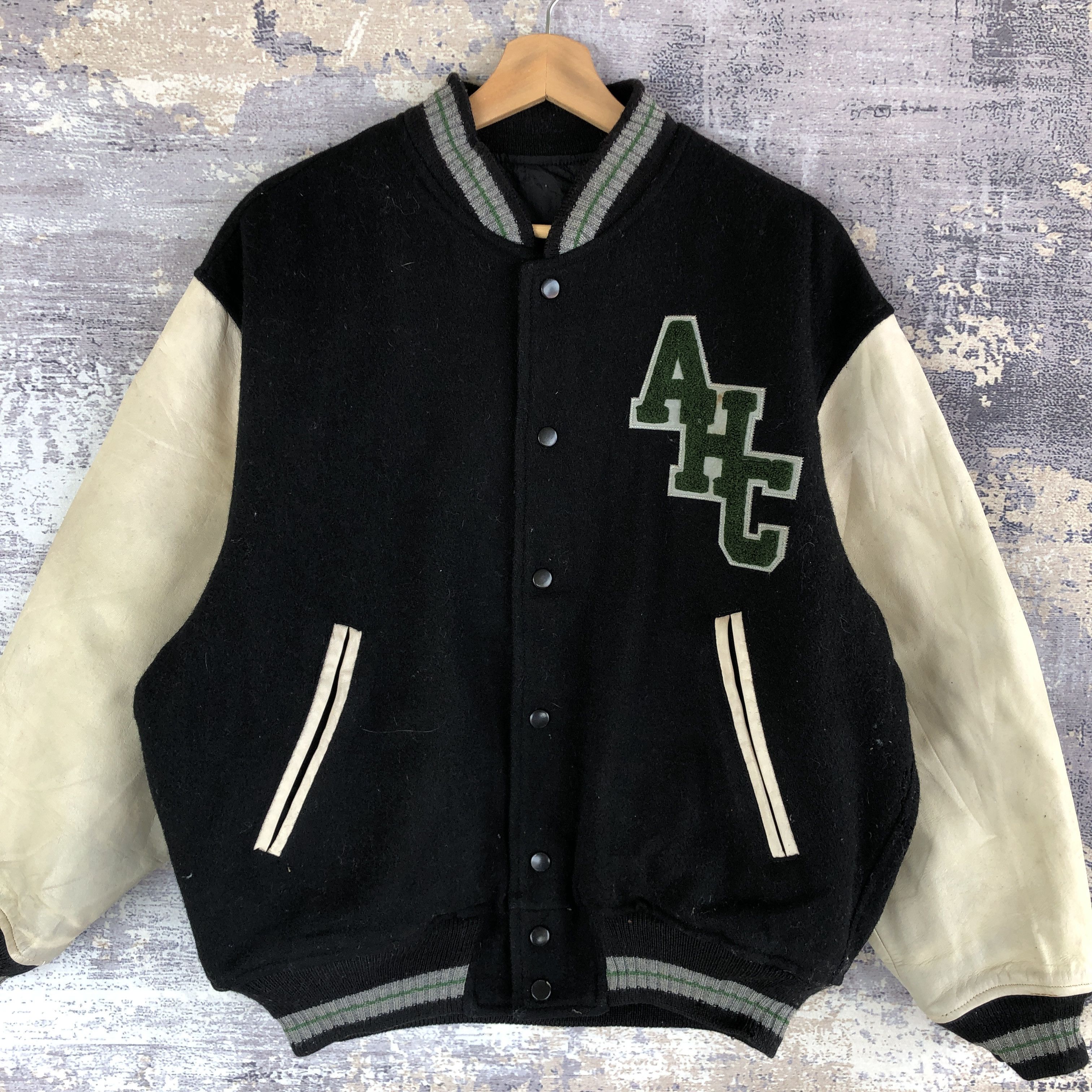Vintage Aba House Varsity Jacket Leather Letterman Wool Jacket Size US XL / EU 56 / 4 - 4 Thumbnail