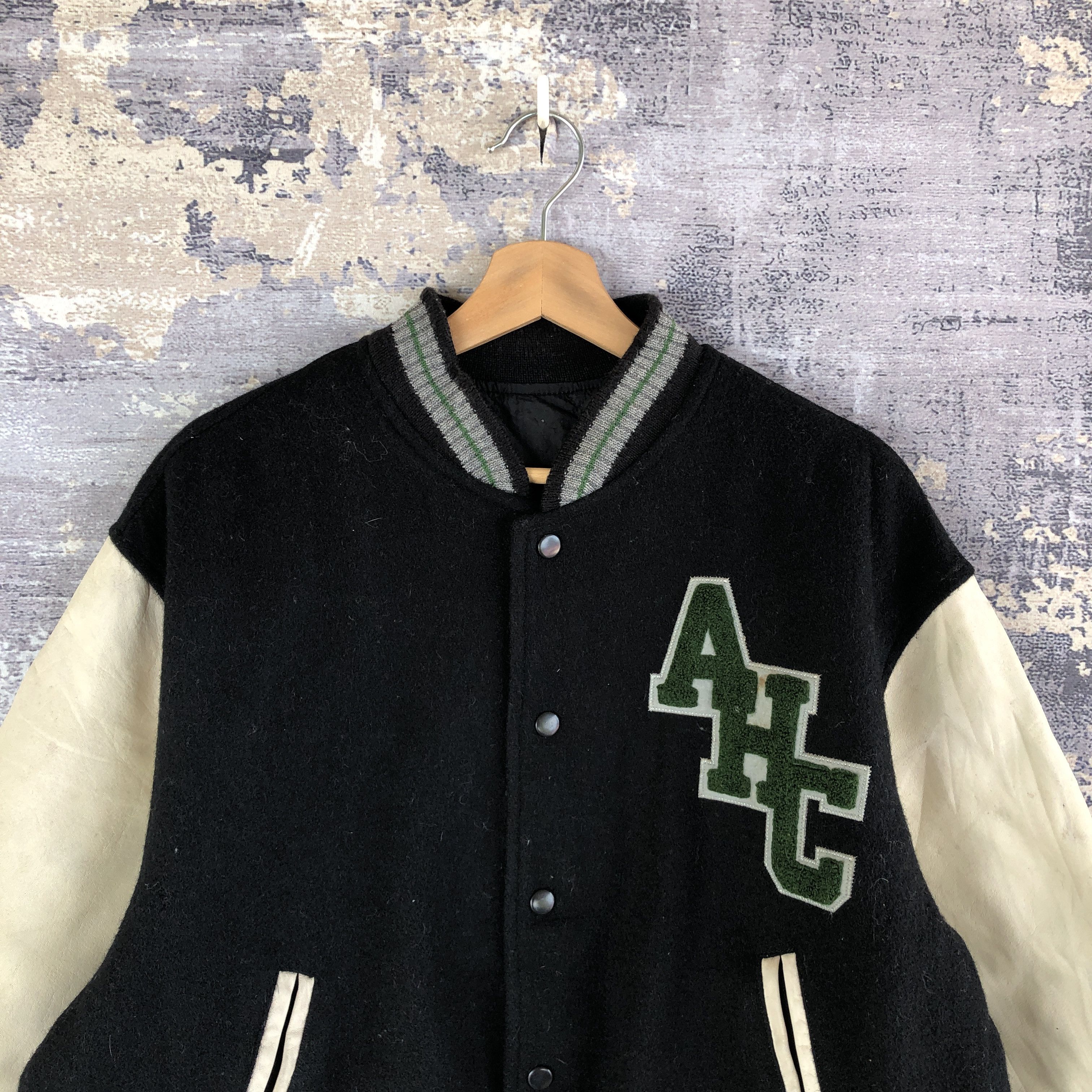 Vintage Aba House Varsity Jacket Leather Letterman Wool Jacket Size US XL / EU 56 / 4 - 3 Thumbnail
