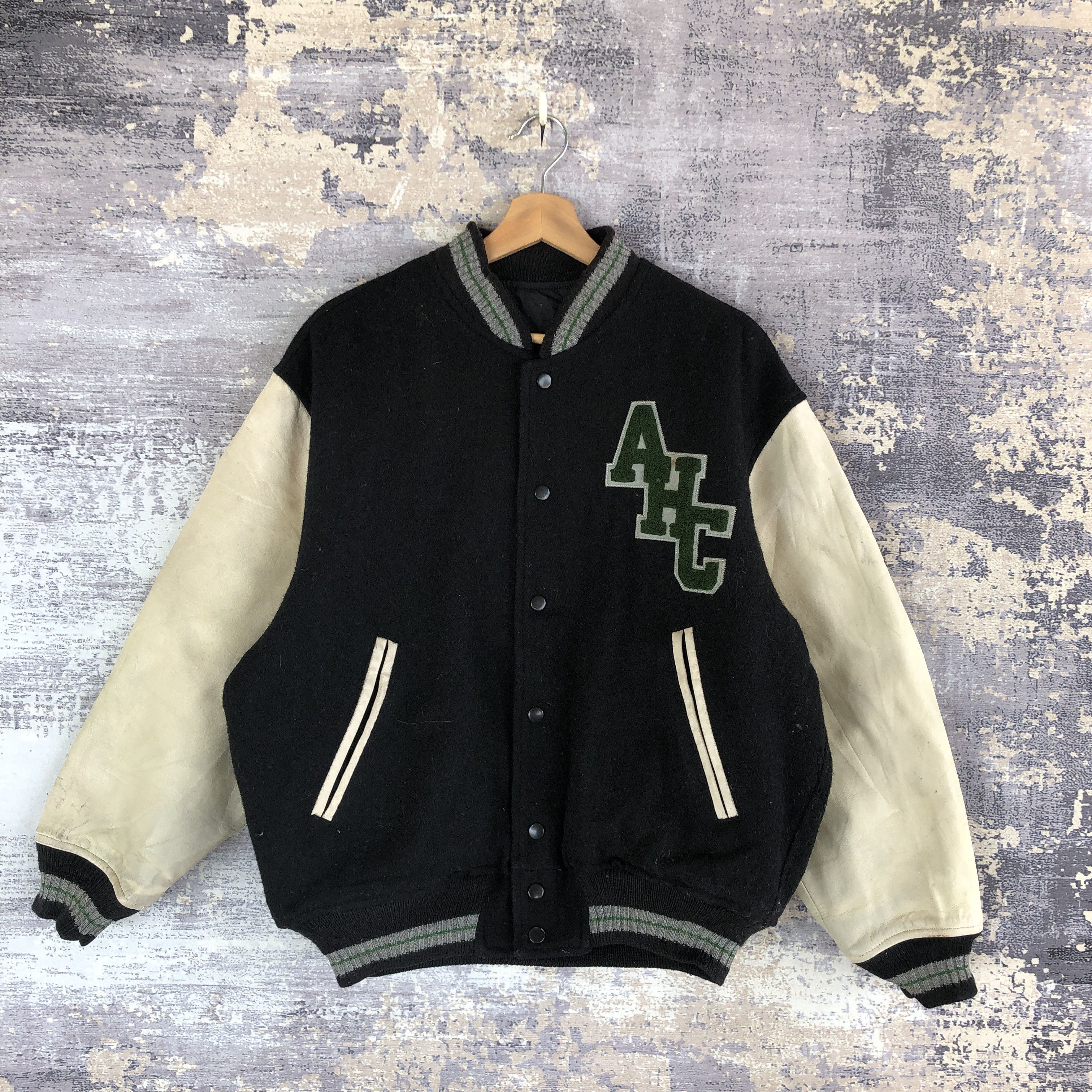 Vintage Aba House Varsity Jacket Leather Letterman Wool Jacket Size US XL / EU 56 / 4 - 1 Thumbnail