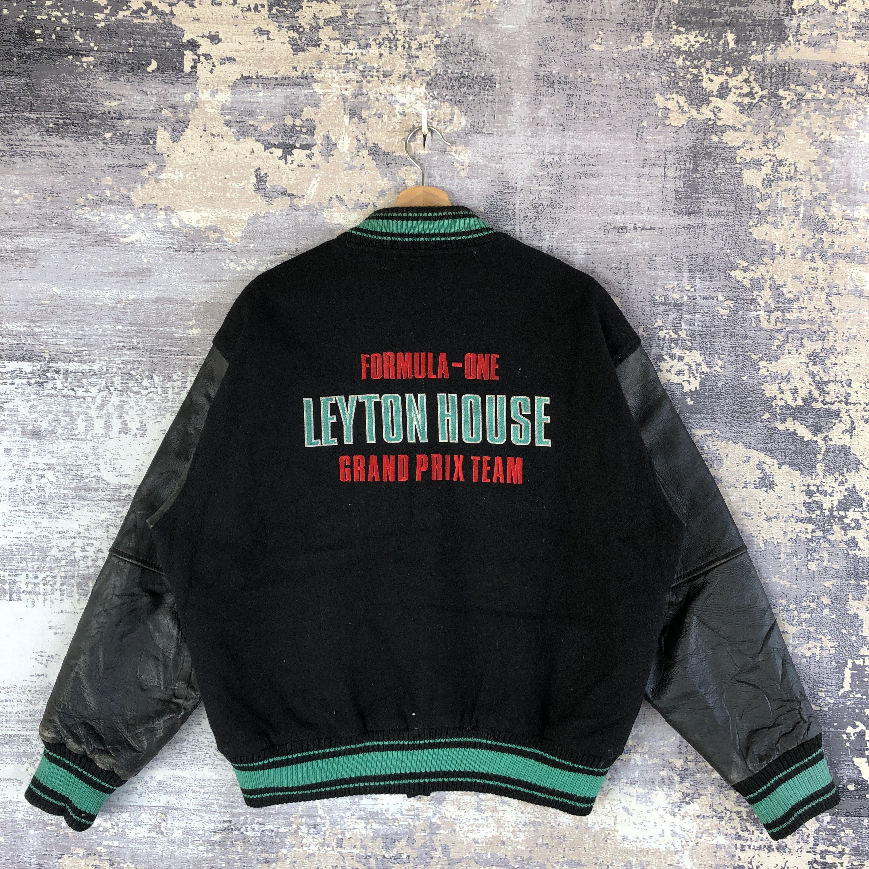 Vintage Leyton House Varsity Jacket Leather Letterman Wool Jacket Size US XL / EU 56 / 4 - 1 Thumbnail