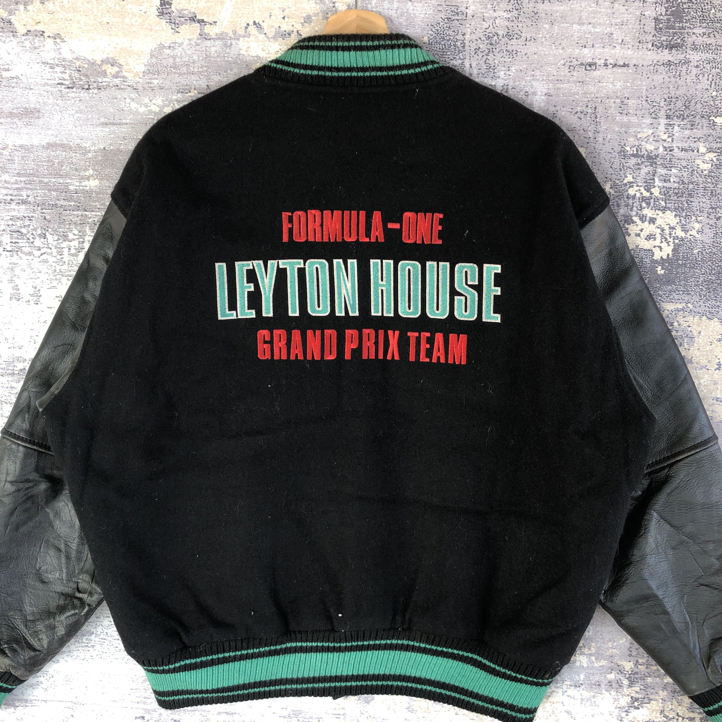 Vintage Leyton House Varsity Jacket Leather Letterman Wool Jacket Size US XL / EU 56 / 4 - 3 Thumbnail