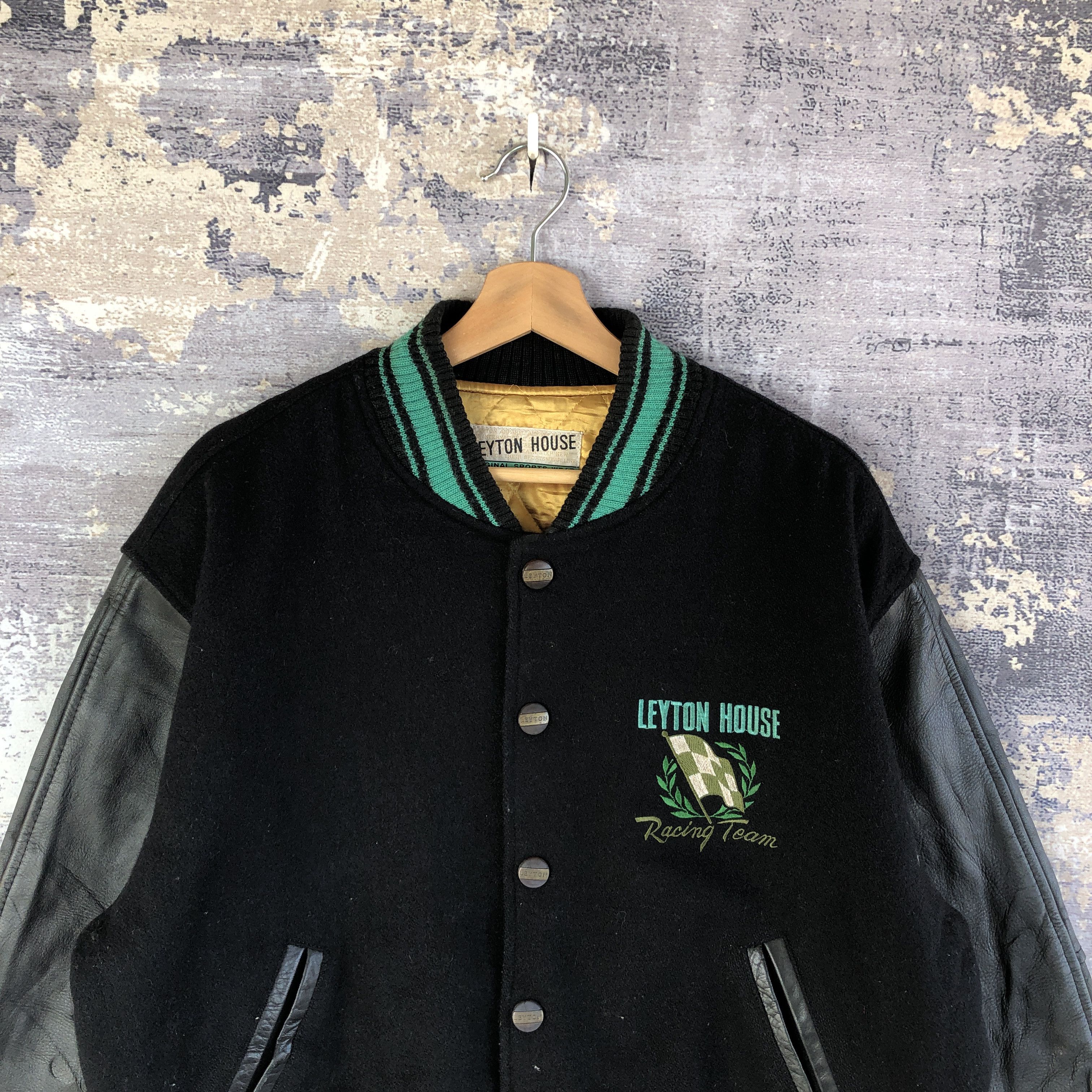 Vintage Leyton House Varsity Jacket Leather Letterman Wool Jacket Size US XL / EU 56 / 4 - 6 Thumbnail