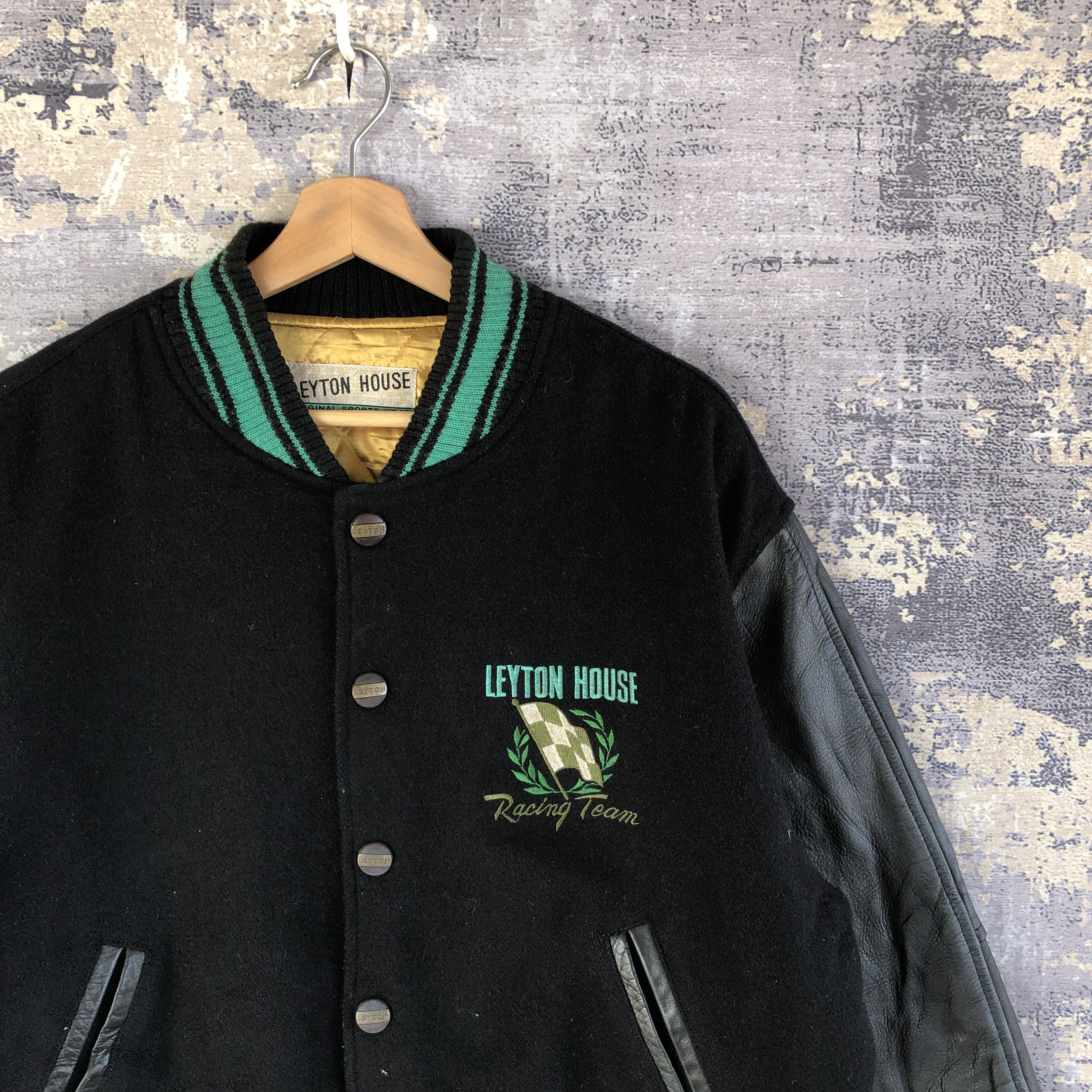 Vintage Leyton House Varsity Jacket Leather Letterman Wool Jacket Size US XL / EU 56 / 4 - 8 Thumbnail