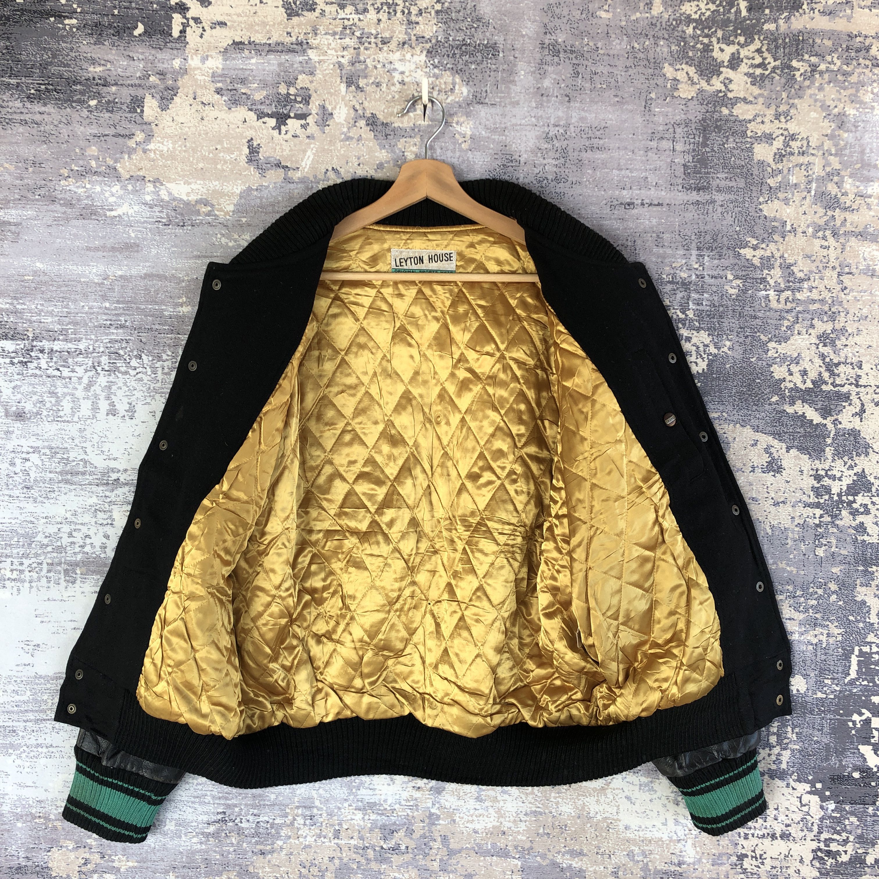 Vintage Leyton House Varsity Jacket Leather Letterman Wool Jacket Size US XL / EU 56 / 4 - 9 Thumbnail