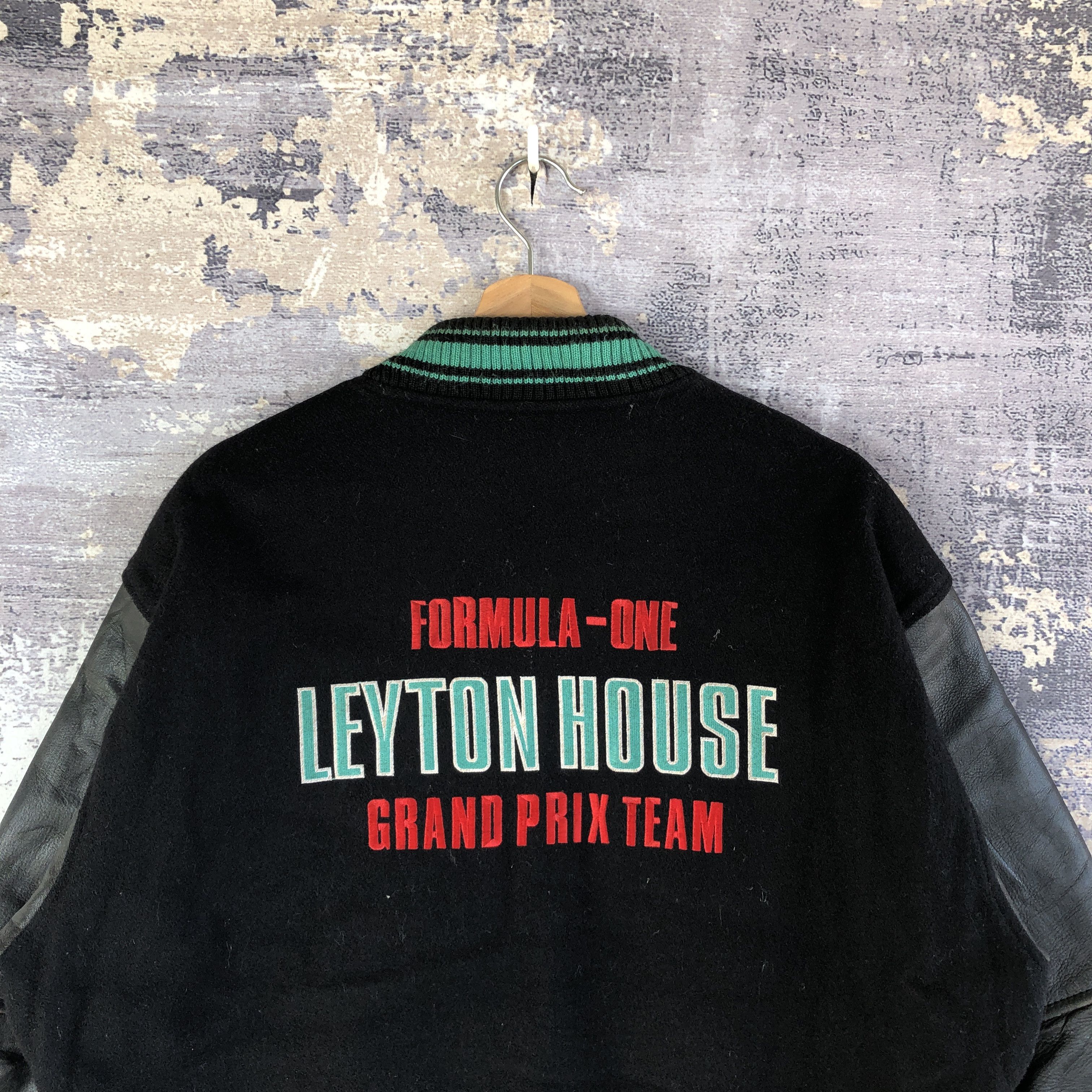 Vintage Leyton House Varsity Jacket Leather Letterman Wool Jacket Size US XL / EU 56 / 4 - 5 Thumbnail