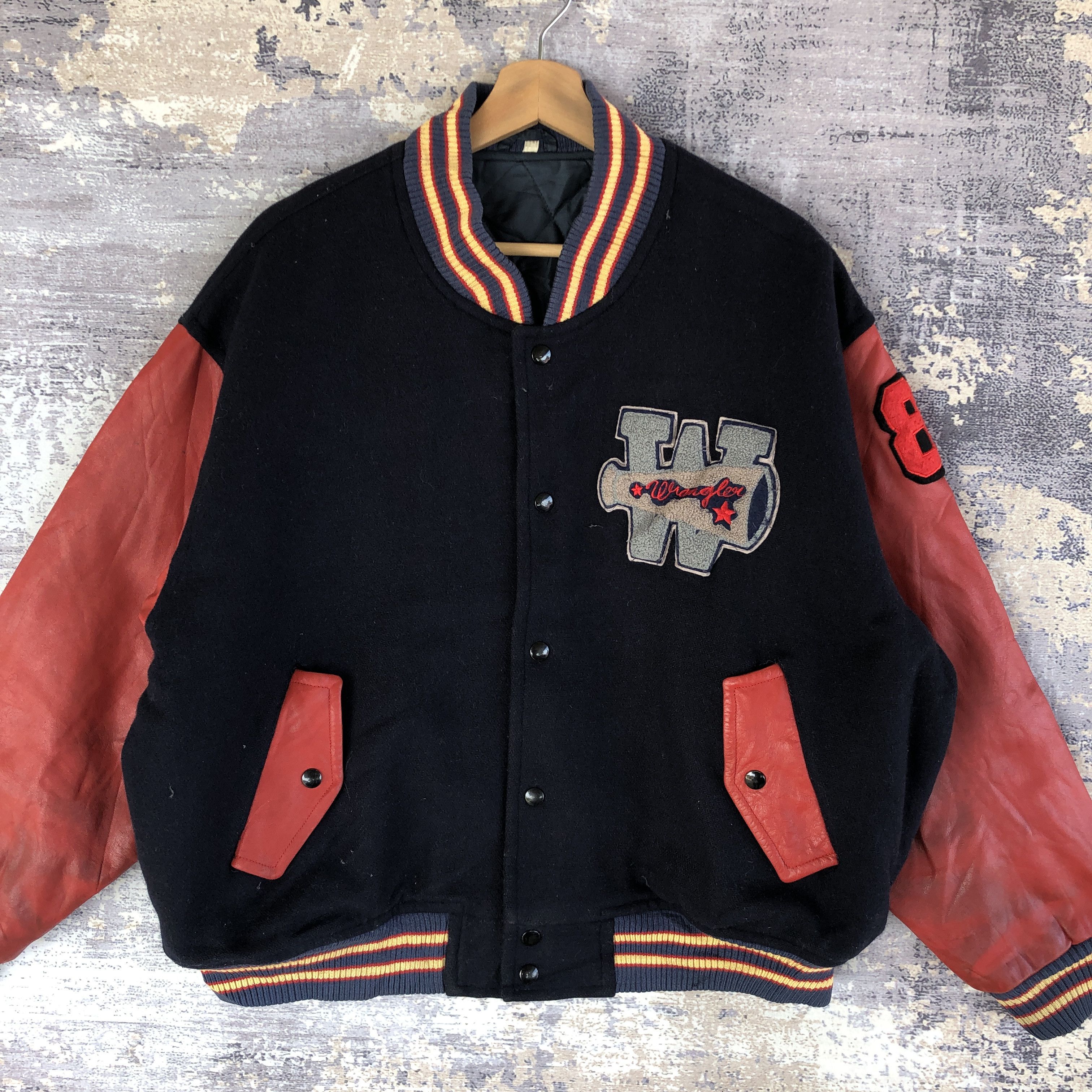 Wrangler Varsity Jacket Leather Letterman Wool Jacket