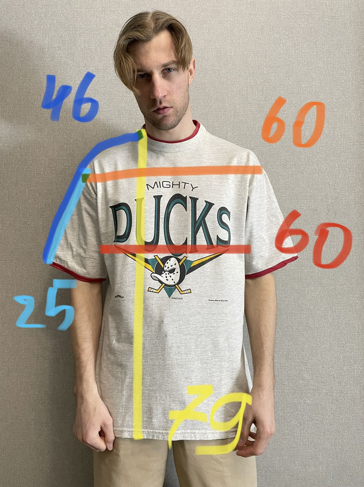 NHL × Nutmeg × Vintage Kick adults Mighty DUCKS Nutmeg Mills NHL 1995 size XL Size US XL / EU 56 / 4 - 11 Thumbnail