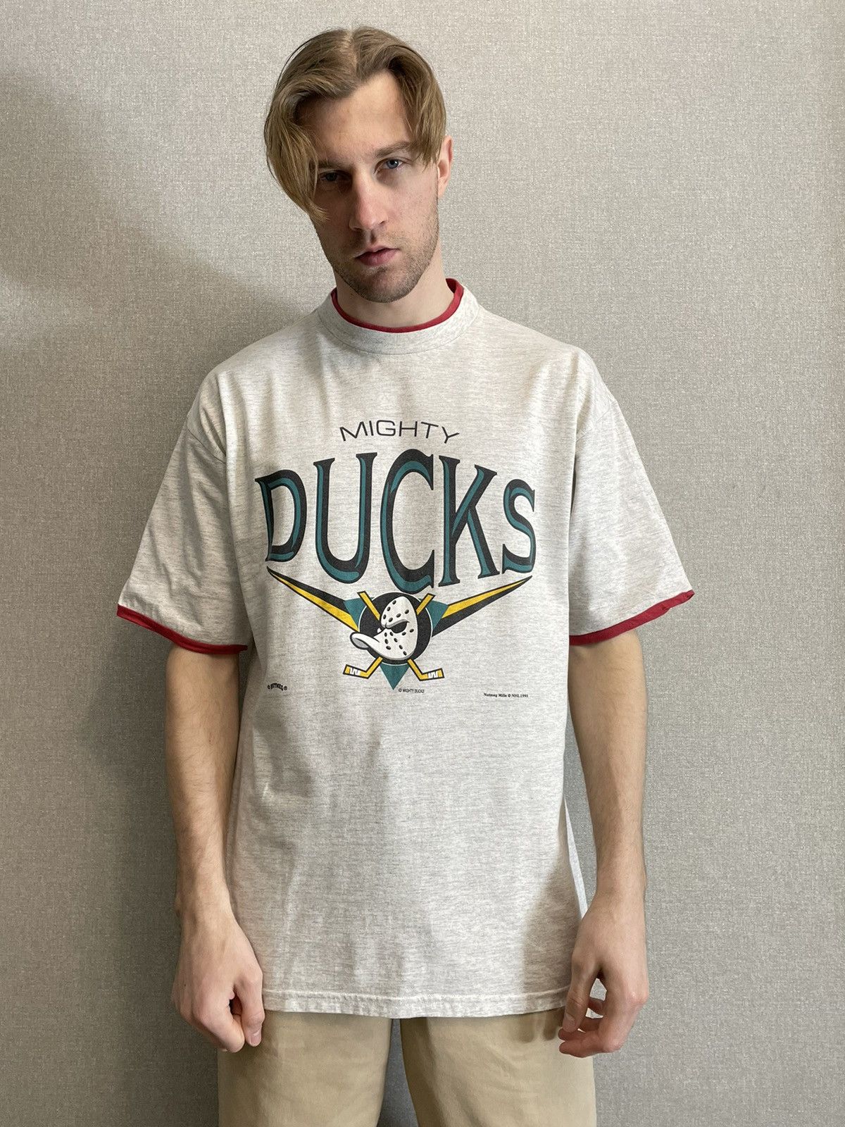NHL × Nutmeg × Vintage Kick adults Mighty DUCKS Nutmeg Mills NHL 1995 size XL Size US XL / EU 56 / 4 - 2 Thumbnail