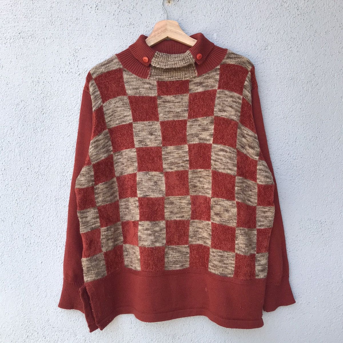 Aran Isles Knitwear Vintage Bashecinq Turtle Neck Checkered Pattern Knitwear Size US L / EU 52-54 / 3 - 1 Thumbnail