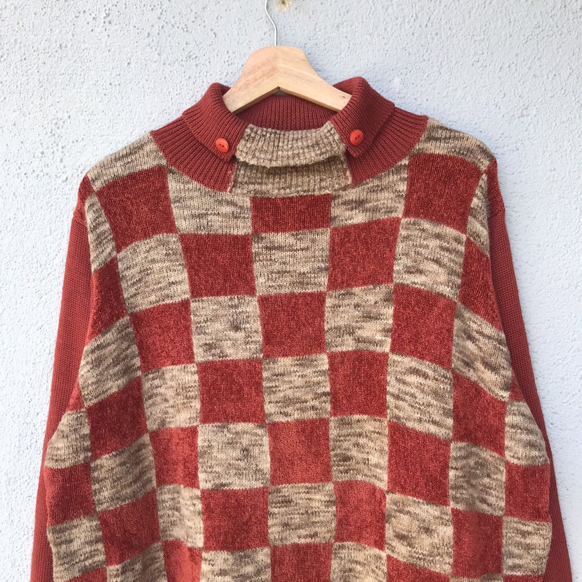 Aran Isles Knitwear Vintage Bashecinq Turtle Neck Checkered Pattern Knitwear Size US L / EU 52-54 / 3 - 2 Thumbnail
