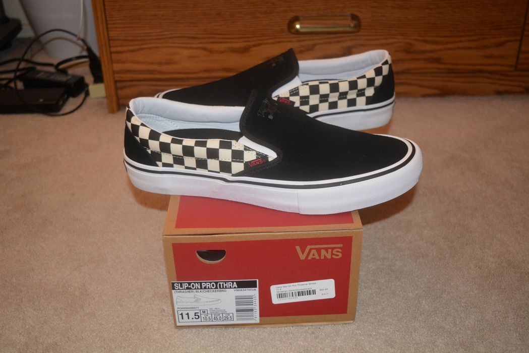 Vans x thrasher slip on pro black outlet checkerboard