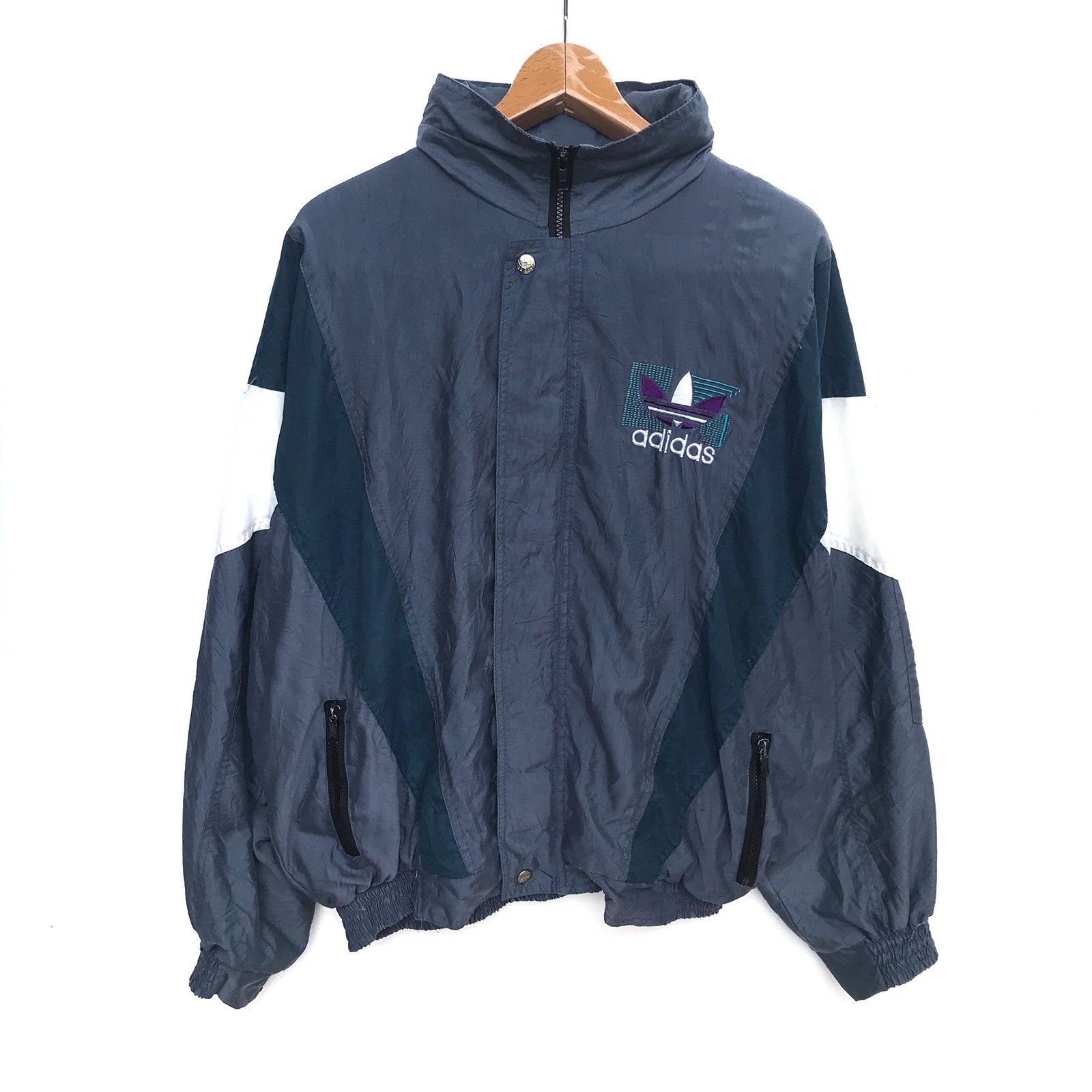 Adidas × Vintage Vintage Adidas Trefoil Windbreaker Embroidered Logo Size US L / EU 52-54 / 3 - 3 Thumbnail