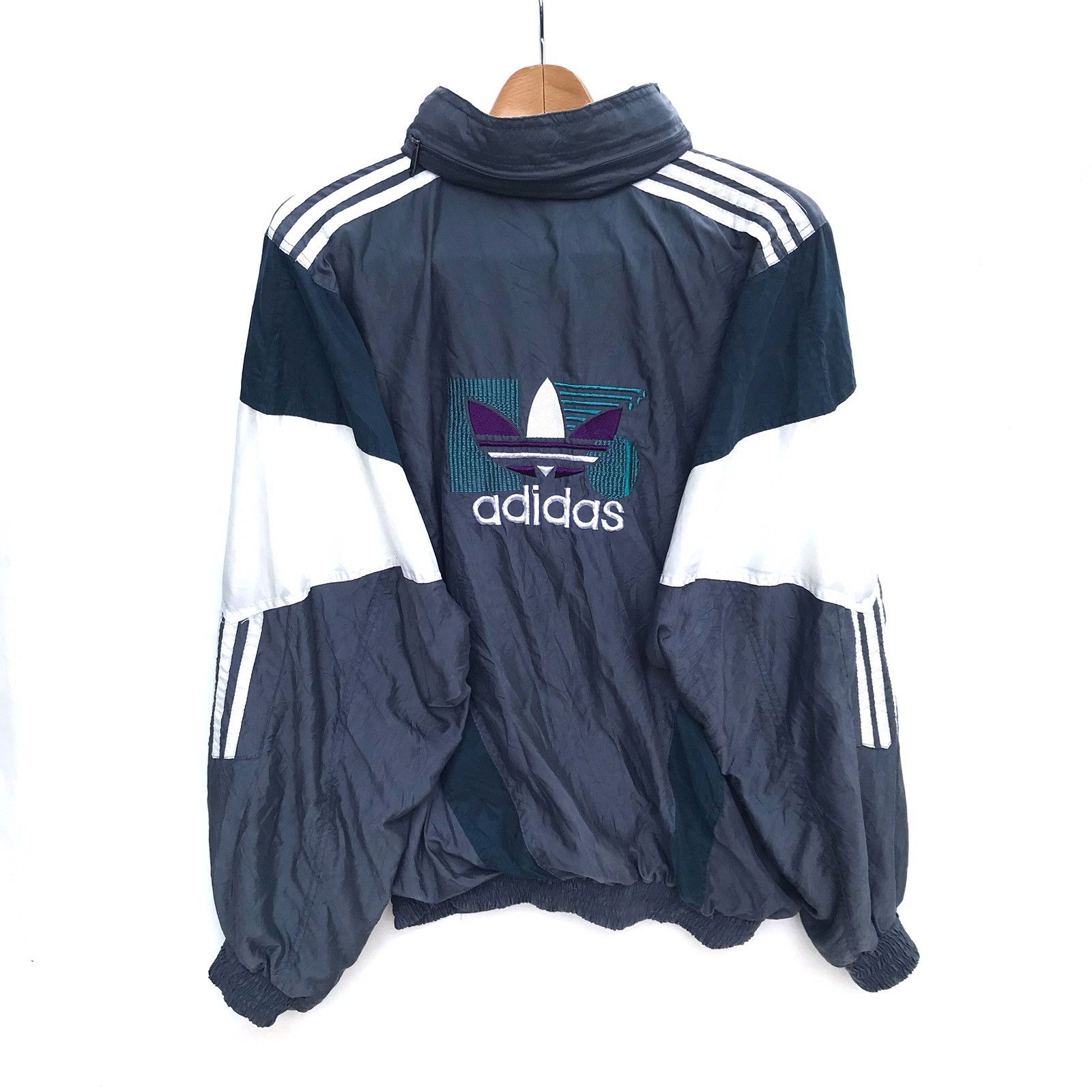 Adidas × Vintage Vintage Adidas Trefoil Windbreaker Embroidered Logo Size US L / EU 52-54 / 3 - 1 Thumbnail