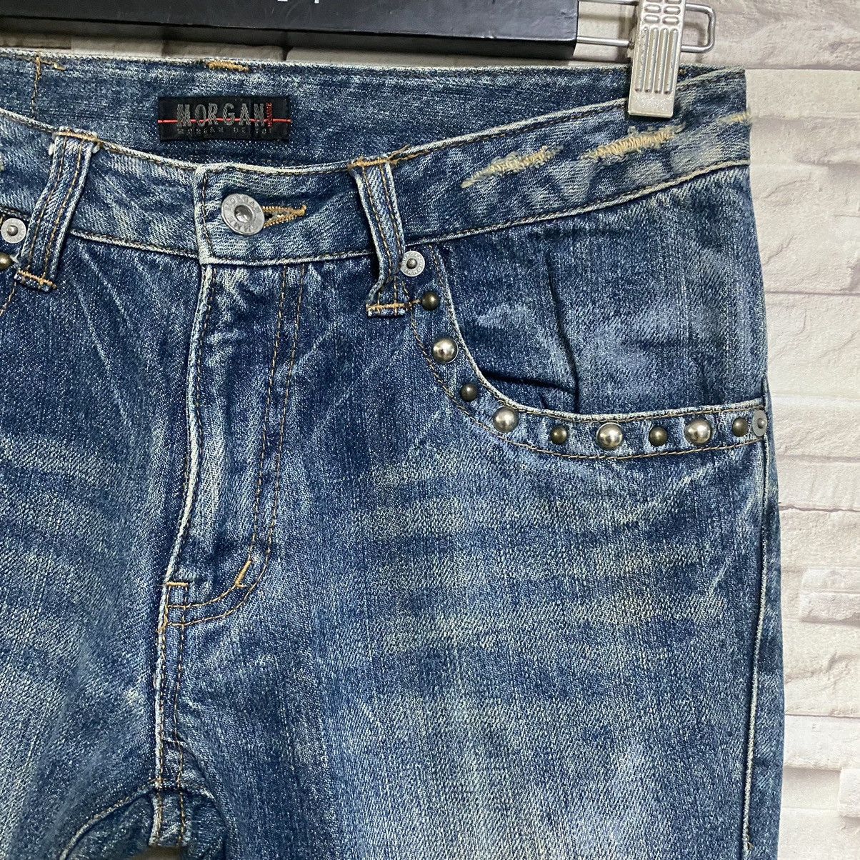 Japanese Brand Morgan Homme Distressed Denim Flare Jeans Studded Size US 29 - 7 Thumbnail