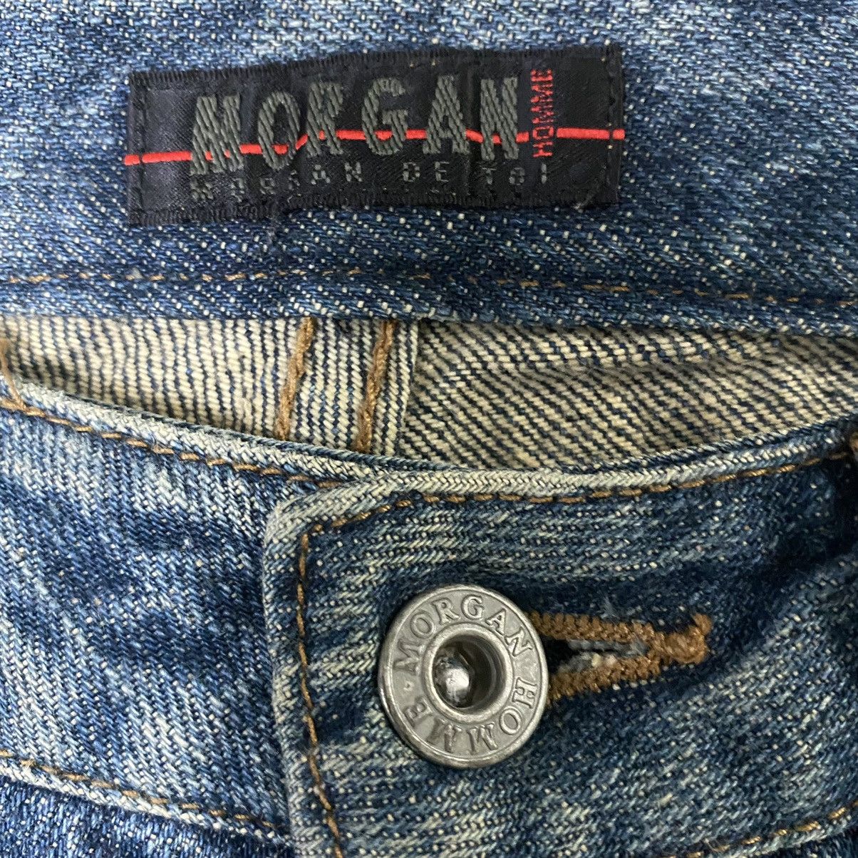 Japanese Brand Morgan Homme Distressed Denim Flare Jeans Studded Size US 29 - 16 Thumbnail
