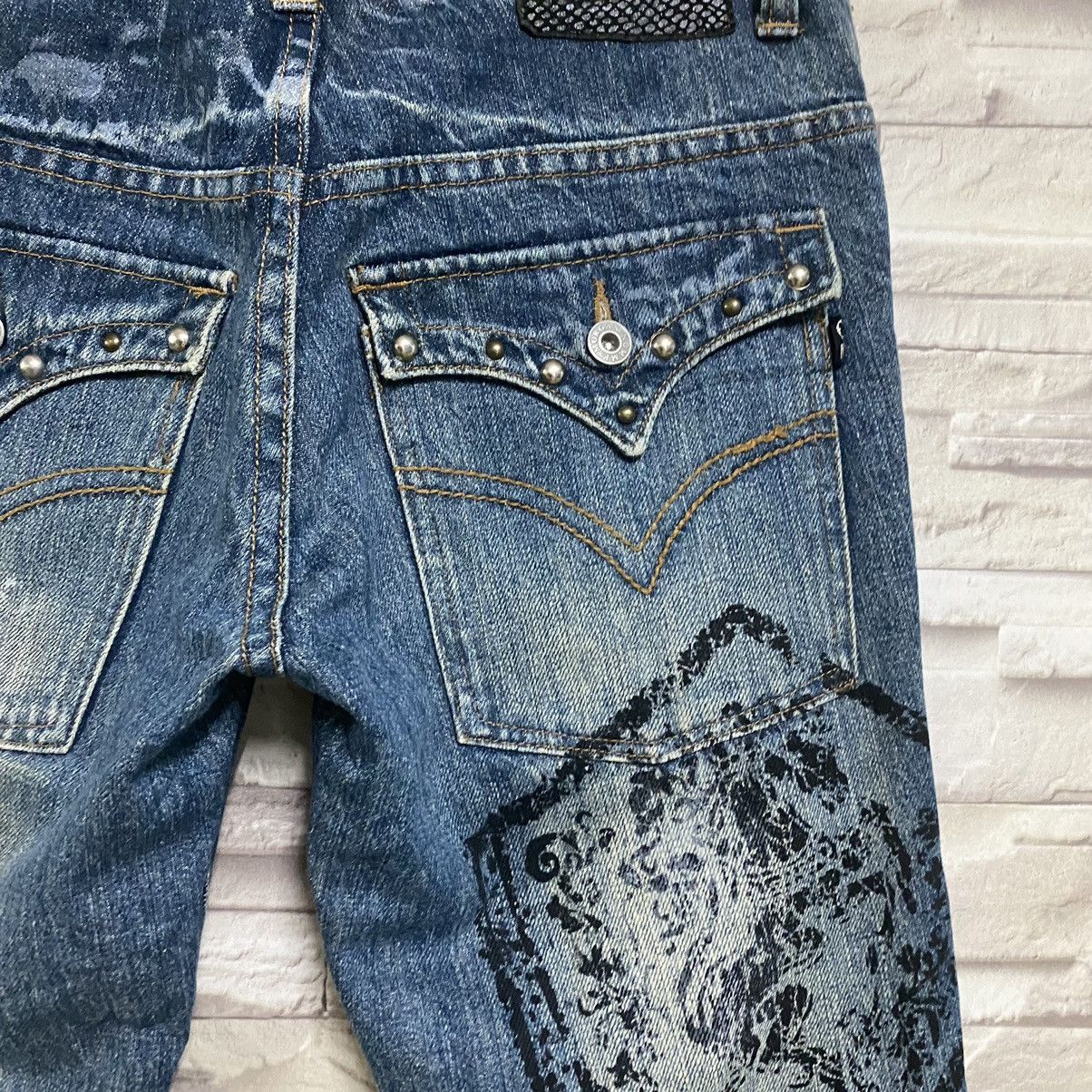 Japanese Brand Morgan Homme Distressed Denim Flare Jeans Studded Size US 29 - 12 Thumbnail