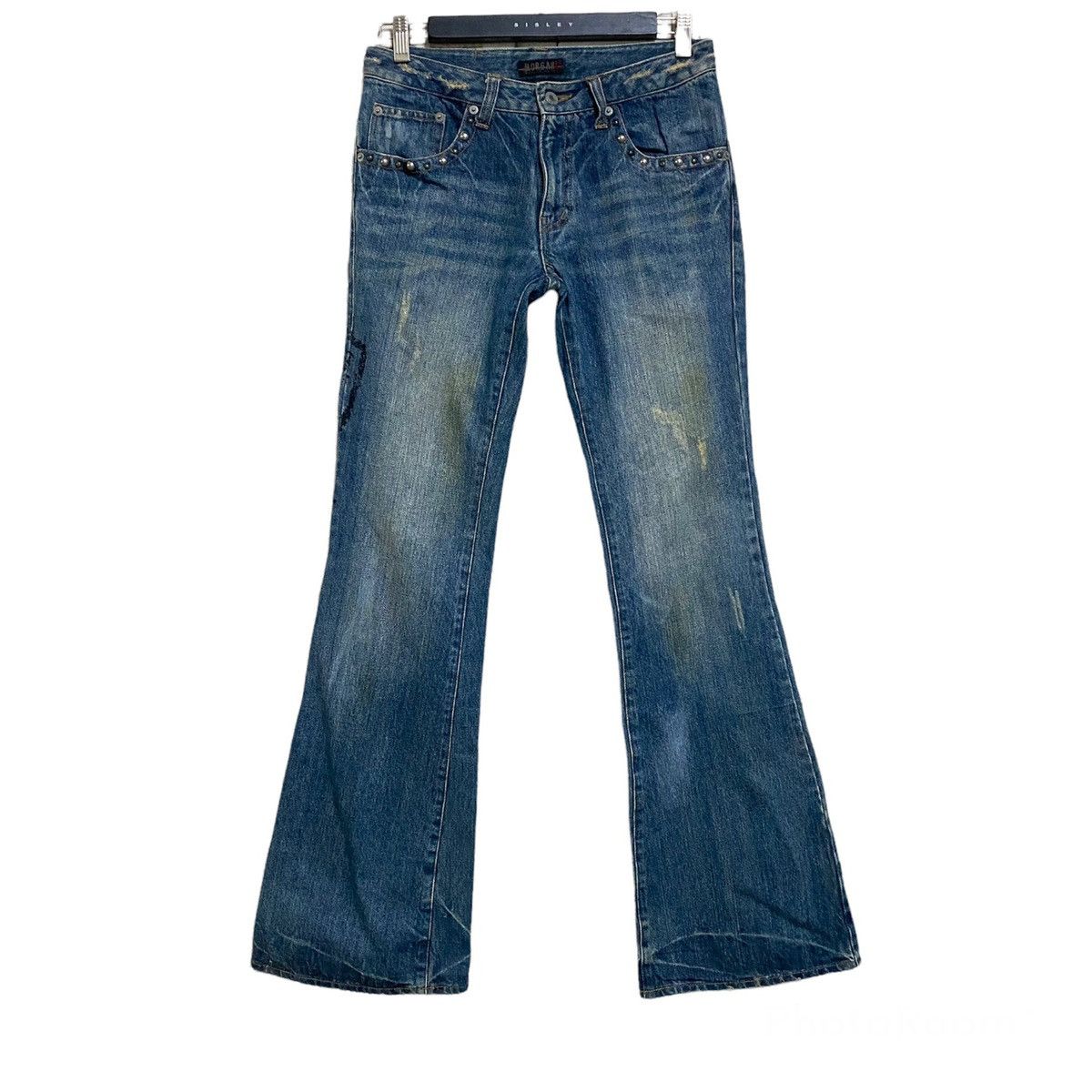 Japanese Brand Morgan Homme Distressed Denim Flare Jeans Studded Size US 29 - 2 Thumbnail
