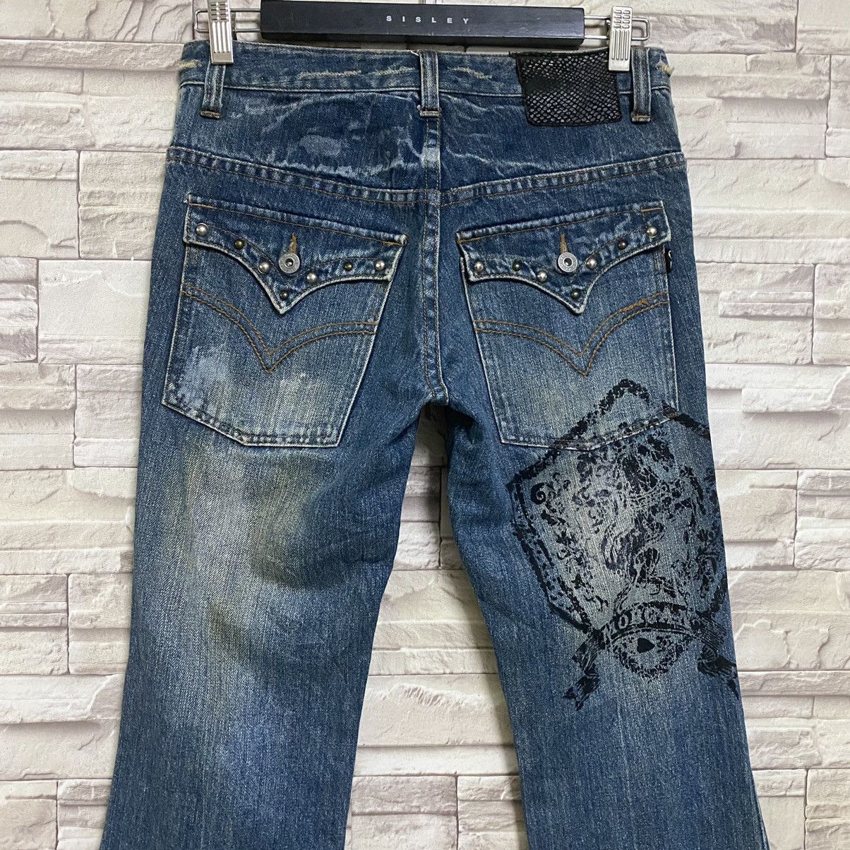 Japanese Brand Morgan Homme Distressed Denim Flare Jeans Studded Size US 29 - 9 Thumbnail
