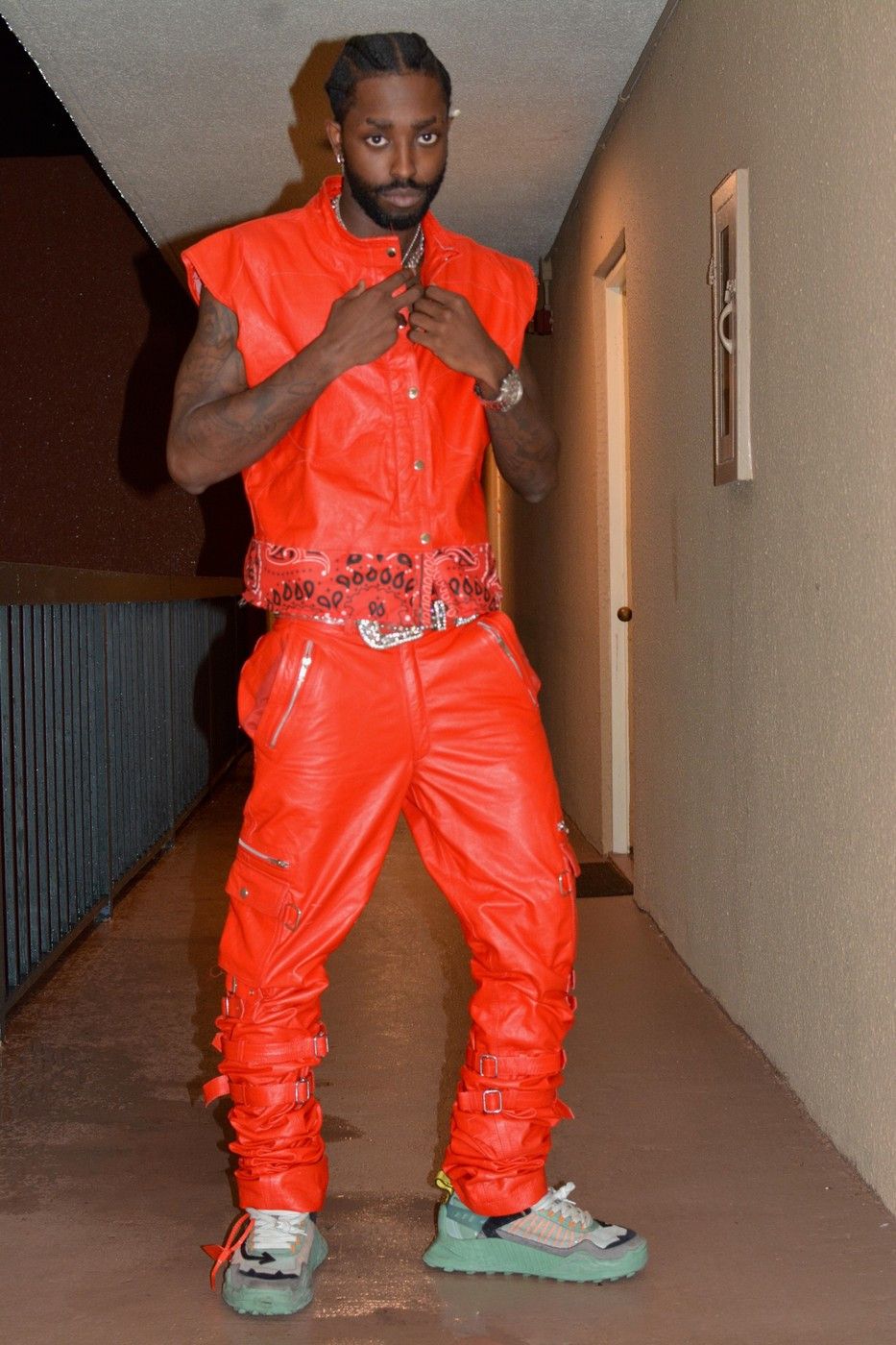 Leather Stacked Red Leather Cargo Pants Faux Leather Straight