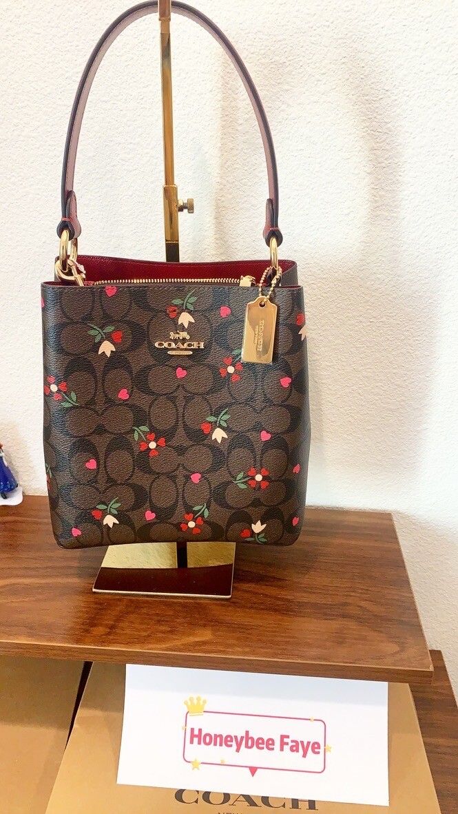 NWT Coach Small Town Bucket Bag In Signature Canvas / Heart Petal
