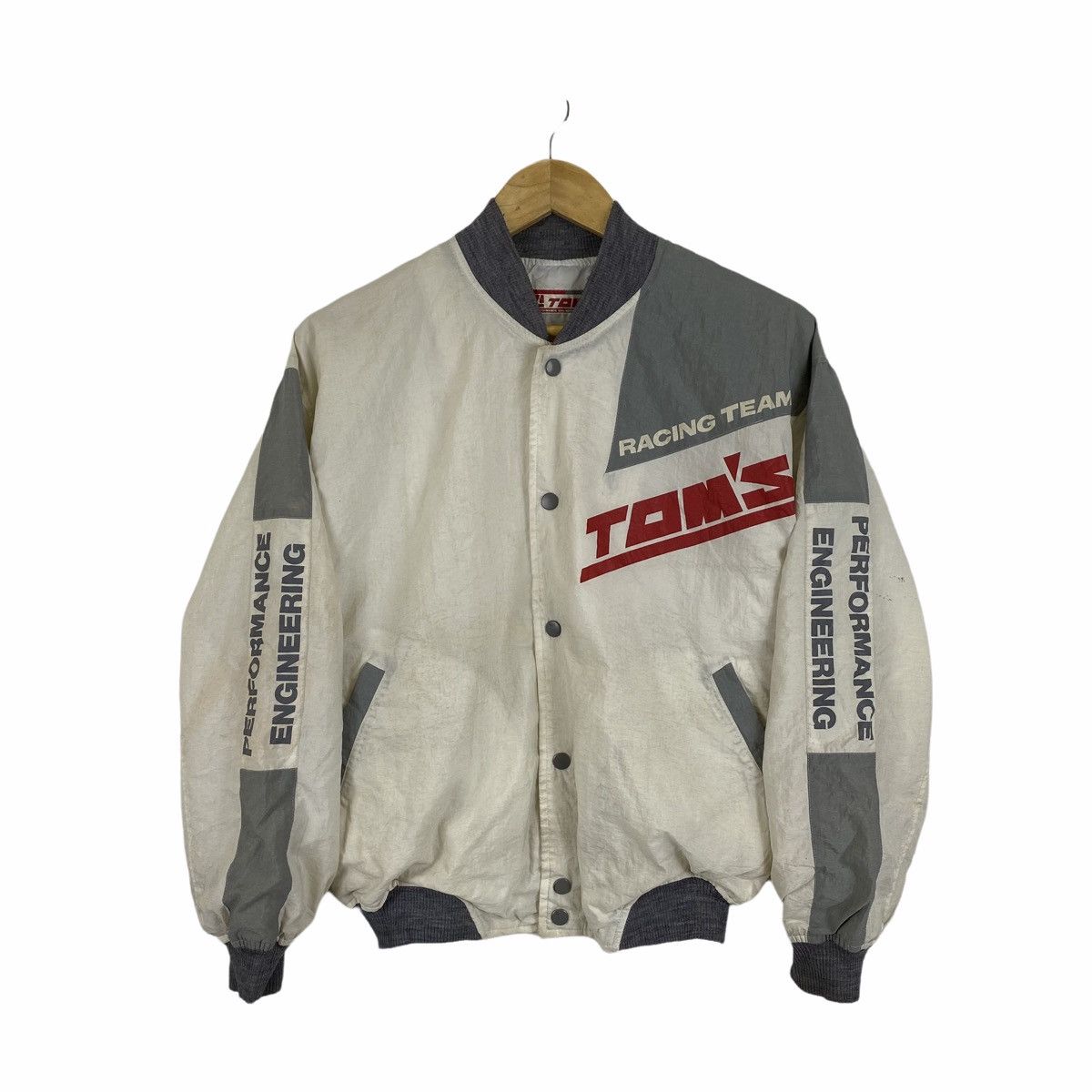 image of Vintage Tom’S Toyota Racing Team Motorsport Bomber Jacket in White, Men's (Size Medium)