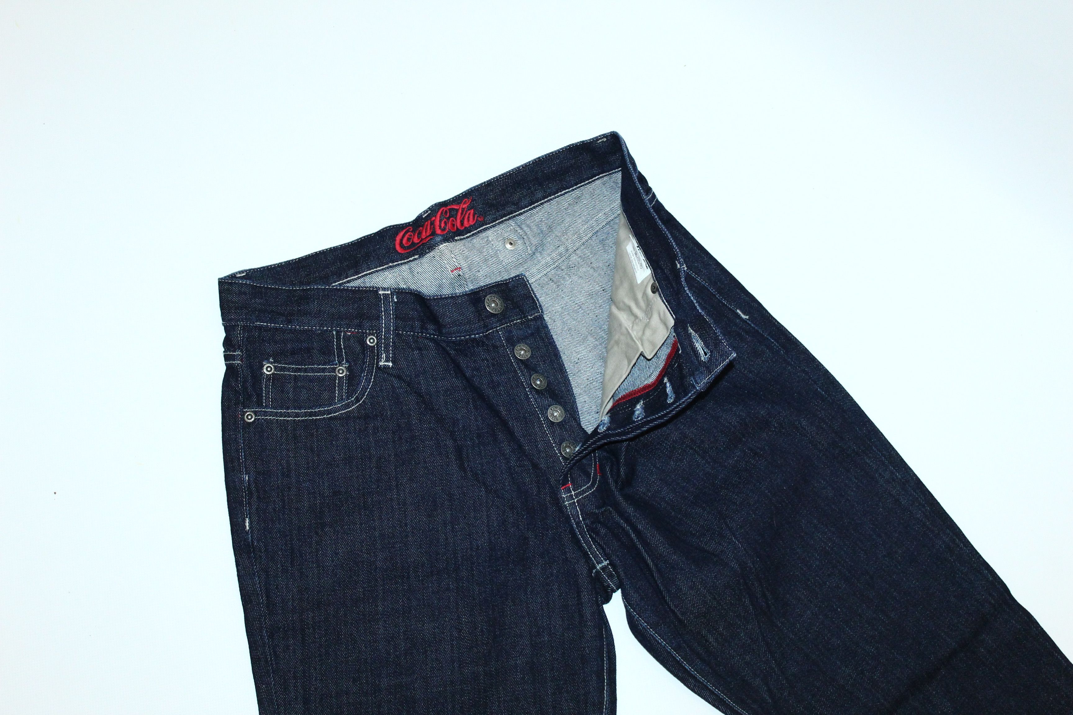 Coca Cola VTG💥90's COCA COLA WARE INDIGO RAW DENIM BUTTON-FLY JEANS Size US 32 / EU 48 - 3 Thumbnail