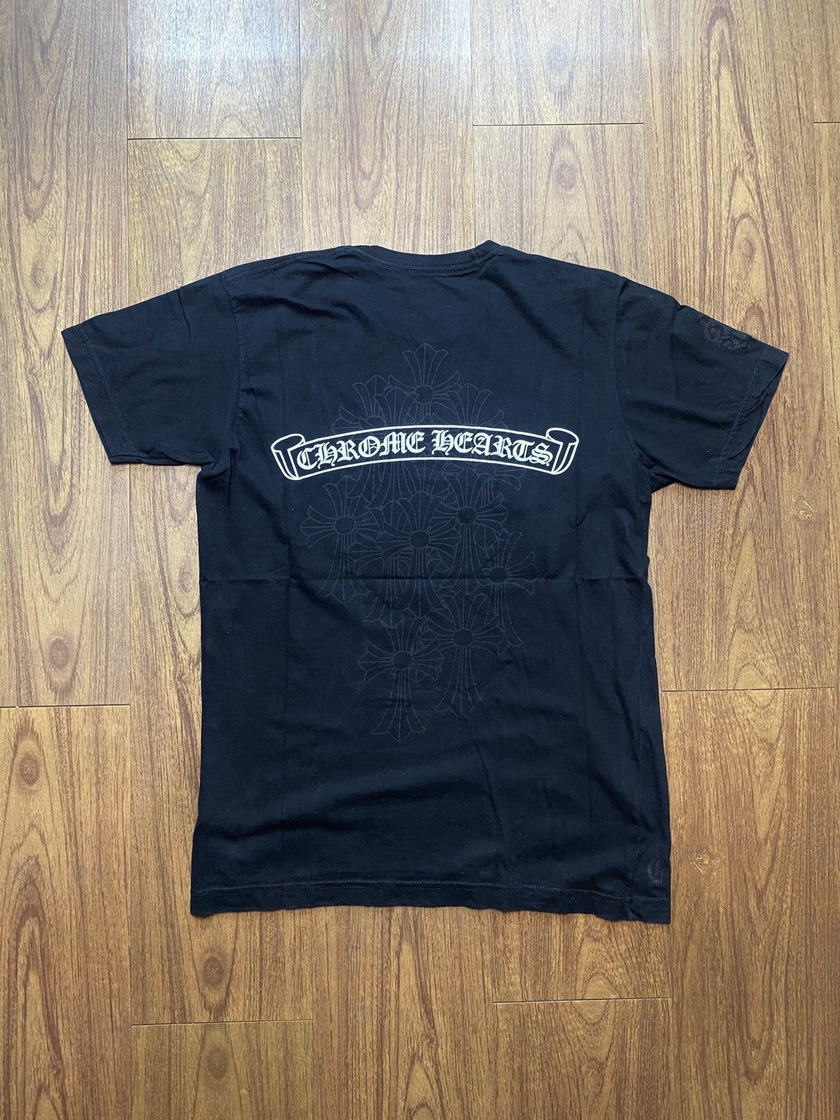 image of Chrome Hearts Scroll Cross Logo Pocket Tshirt in Black, Men's (Size Medium)