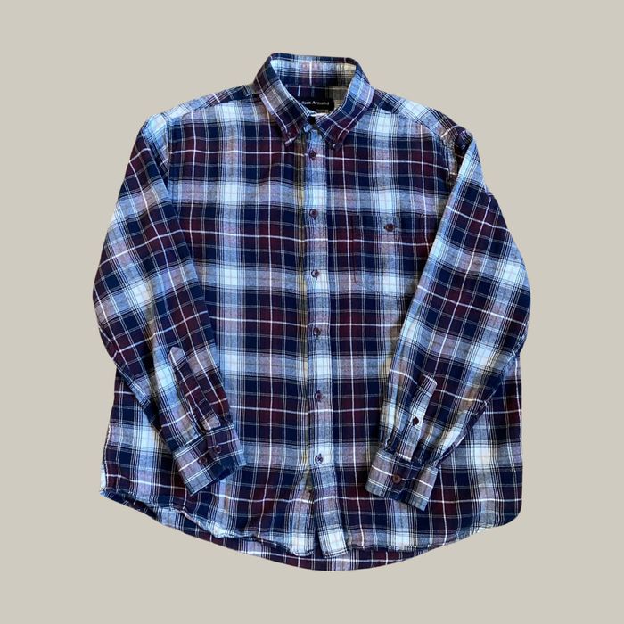 Flannel Rick Armand Navy and Burgundy Flannel Button Down Shirt | Grailed