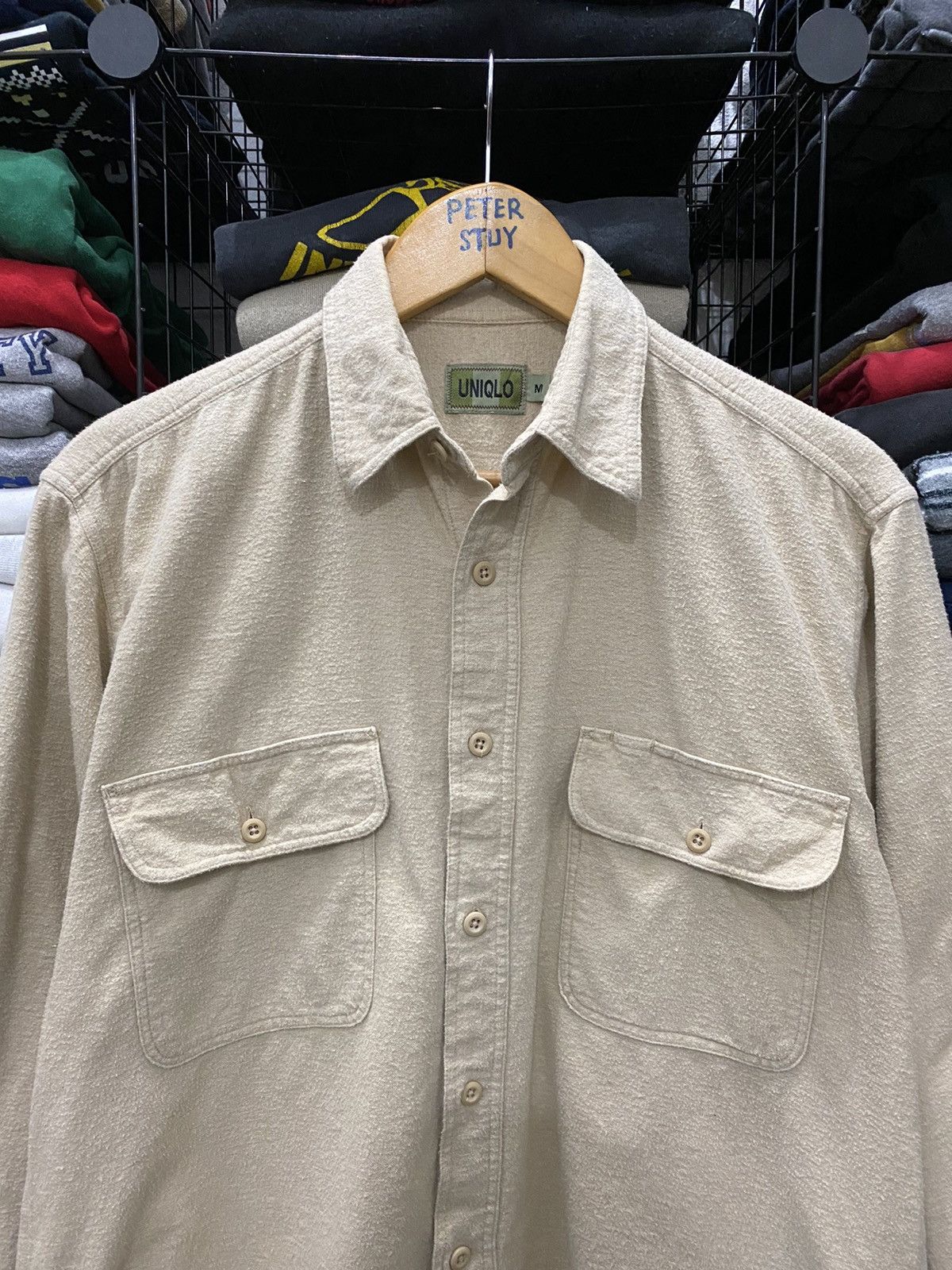 Uniqlo × Vintage Vintage Uniqlo Work Shirt Cream Size US M / EU 48-50 / 2 - 3 Thumbnail