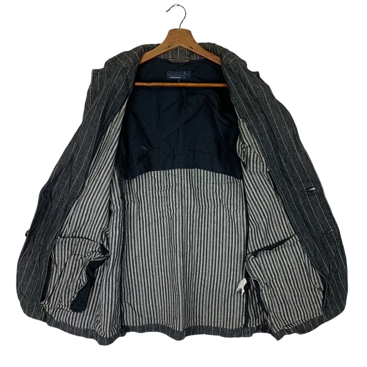 Japanese Brand Vintage 90s Suggestions Striped Blazer Coat Size US L / EU 52-54 / 3 - 4 Thumbnail