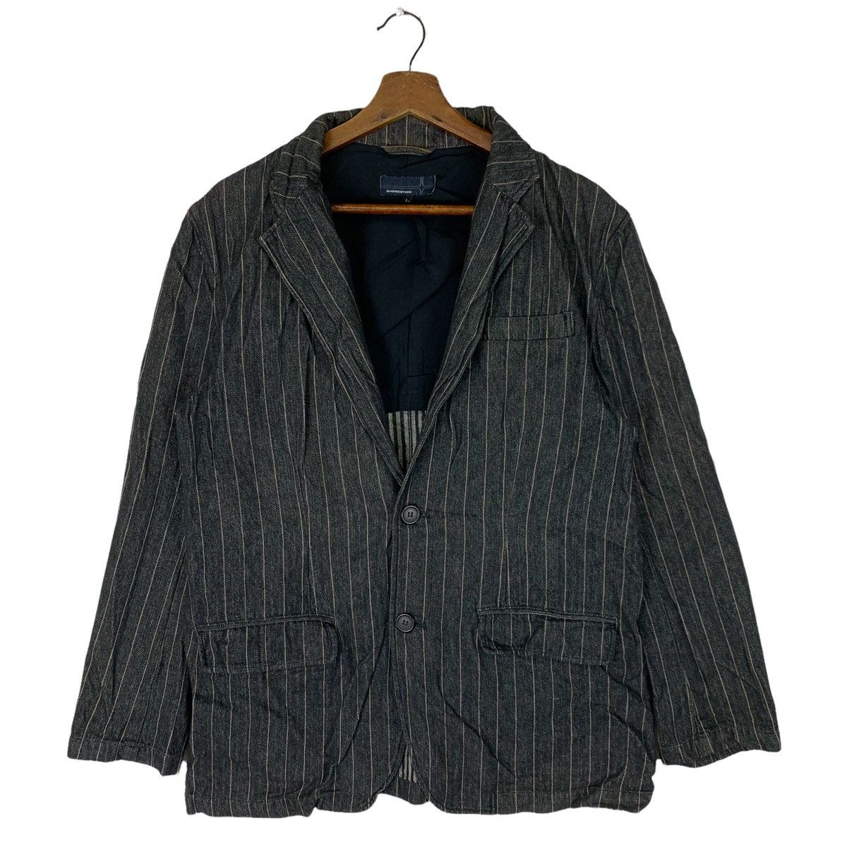 Japanese Brand Vintage 90s Suggestions Striped Blazer Coat Size US L / EU 52-54 / 3 - 1 Thumbnail
