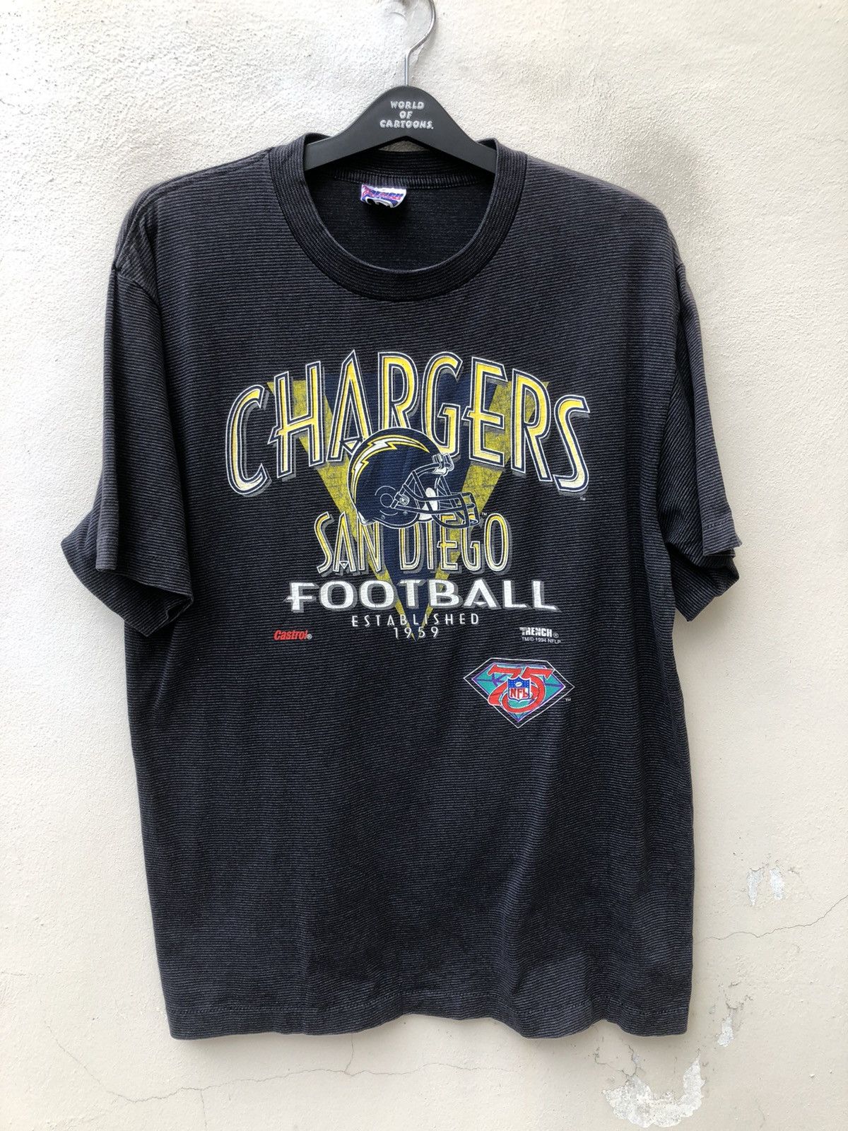 NFL Vintage 1994 LA Chargers Faded Black Striped NFL t shirt Size US XL / EU 56 / 4 - 3 Thumbnail