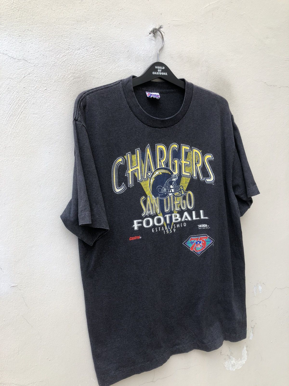 NFL Vintage 1994 LA Chargers Faded Black Striped NFL t shirt Size US XL / EU 56 / 4 - 4 Thumbnail