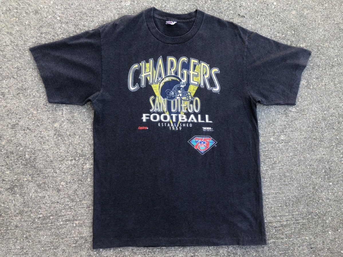 NFL Vintage 1994 LA Chargers Faded Black Striped NFL t shirt Size US XL / EU 56 / 4 - 1 Thumbnail