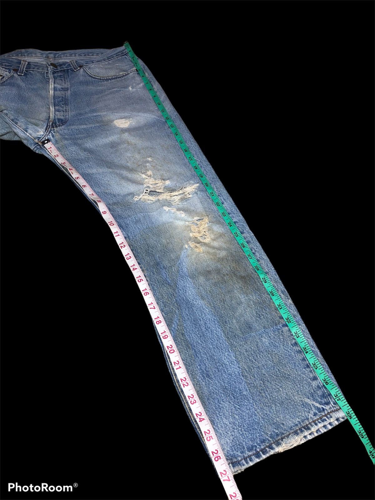 Levi's VTGE 80s Levis 501 DISTRESSED THRASHED DENIM Size US 31 - 13 Thumbnail